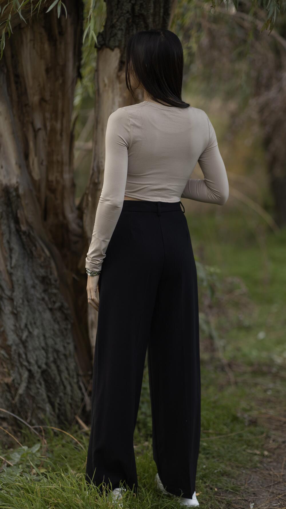 Топ укорочений з довгим рукавом з мікрофібри S/M, Бежевий