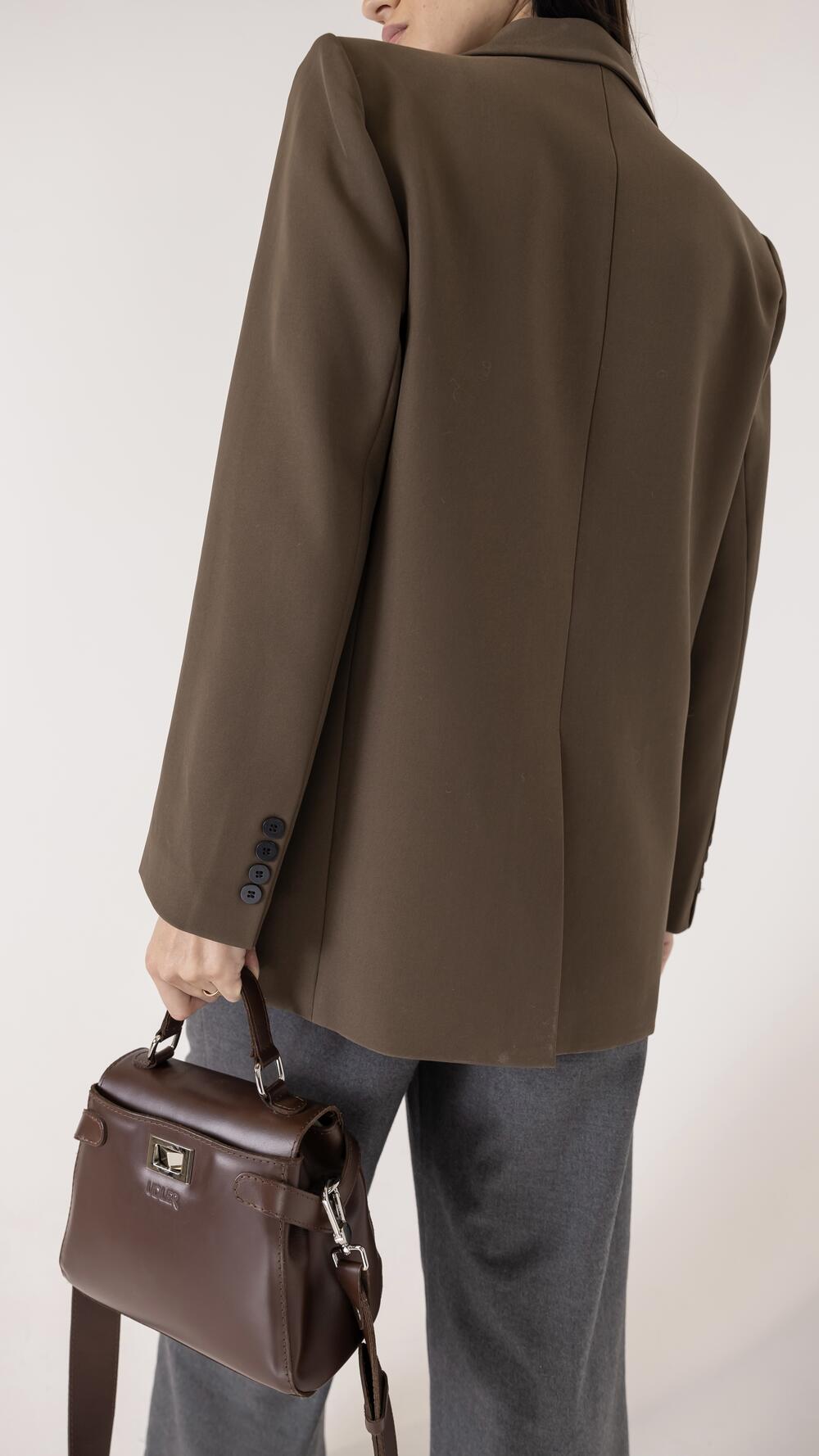 Піджак з шкіряними вставками, з одним ґудзиком L, Горіх