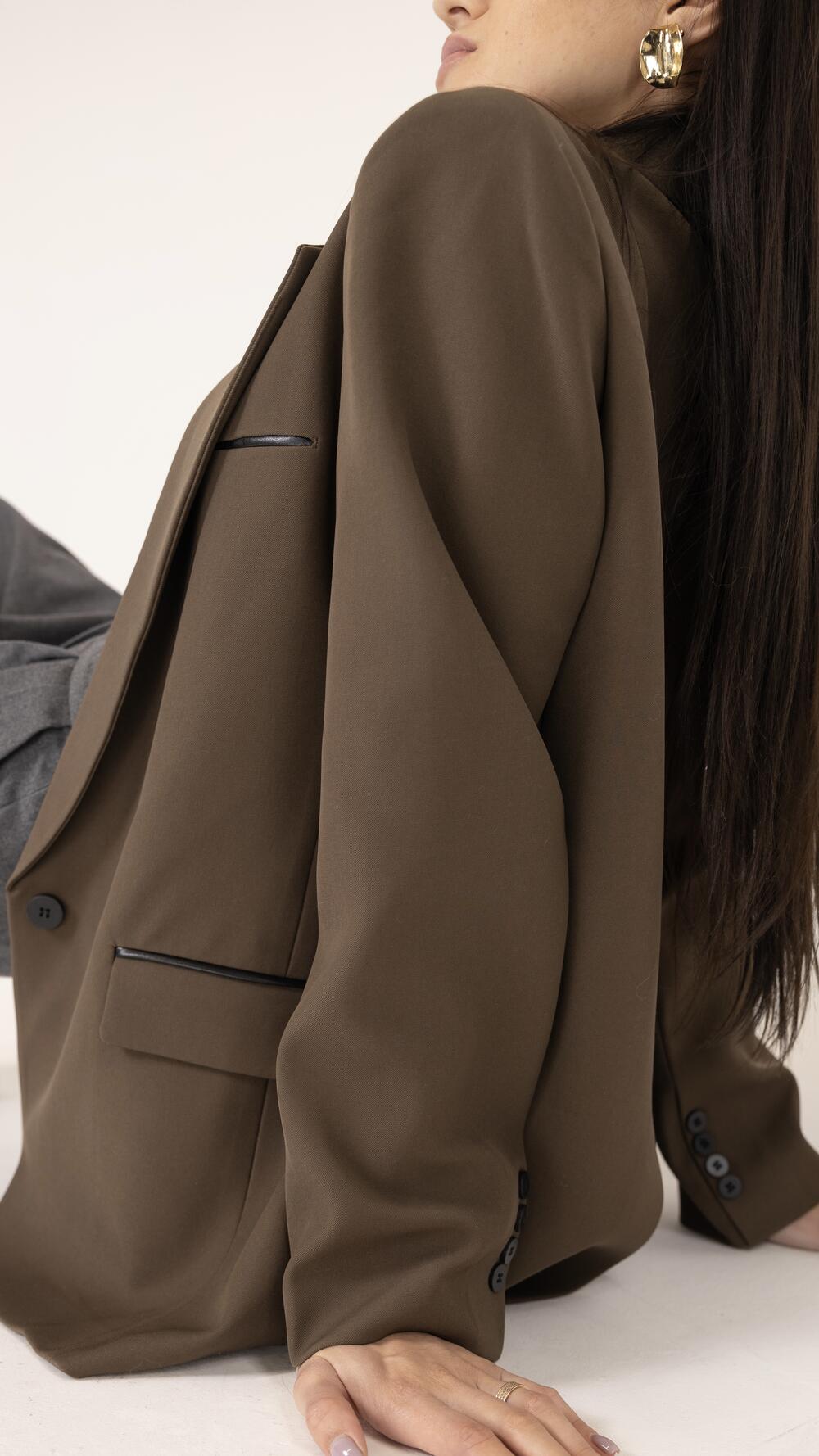 Піджак з шкіряними вставками, з одним ґудзиком M, Горіх