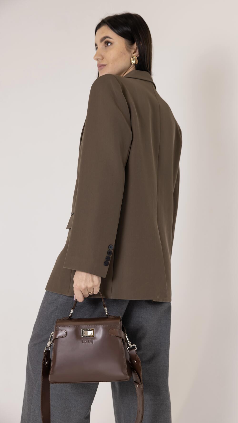 Піджак з шкіряними вставками, з одним ґудзиком M, Горіх