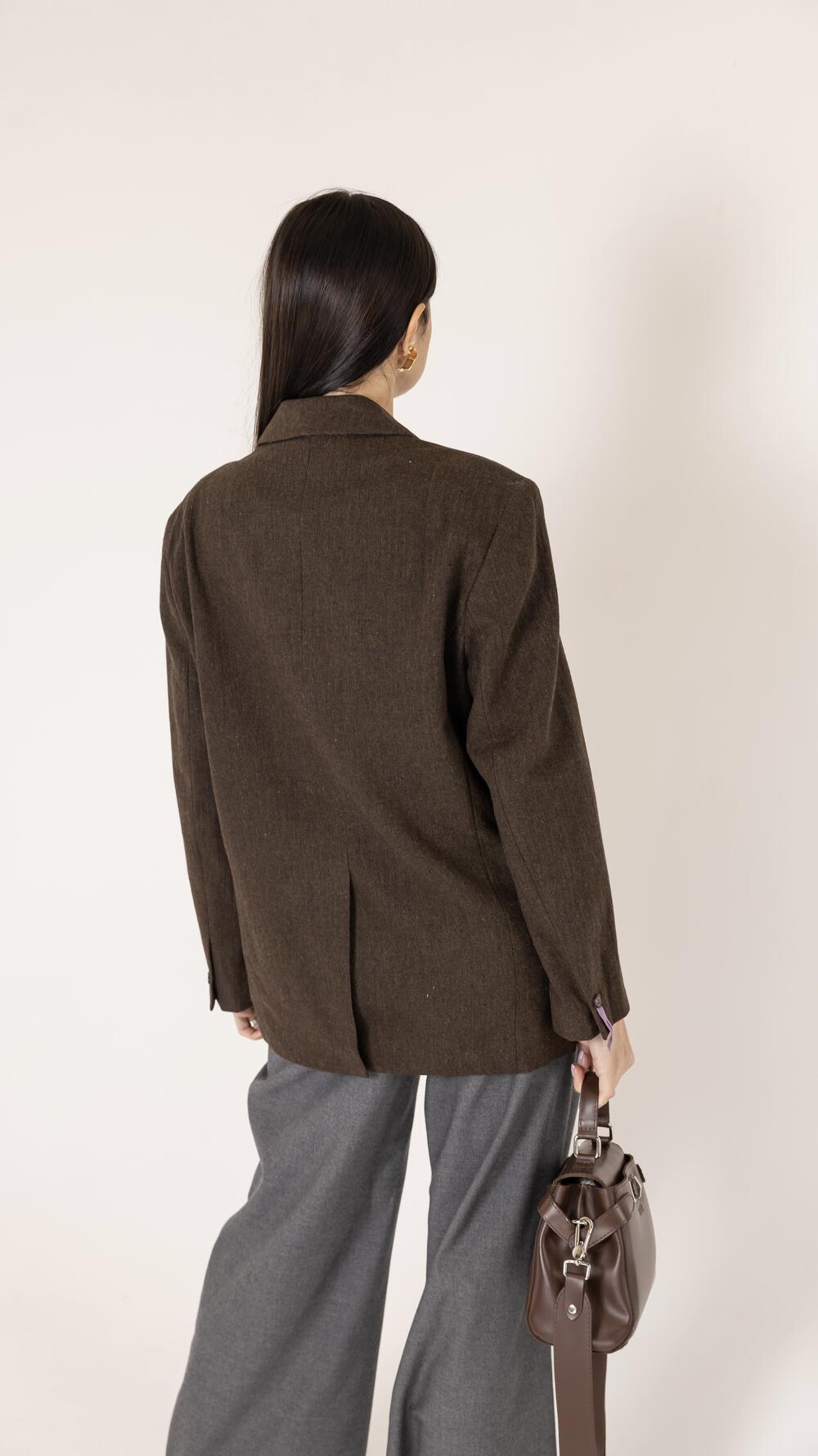 Піджак шерстяний з трьома ґудзиками Goorench Oversize, Коньячний