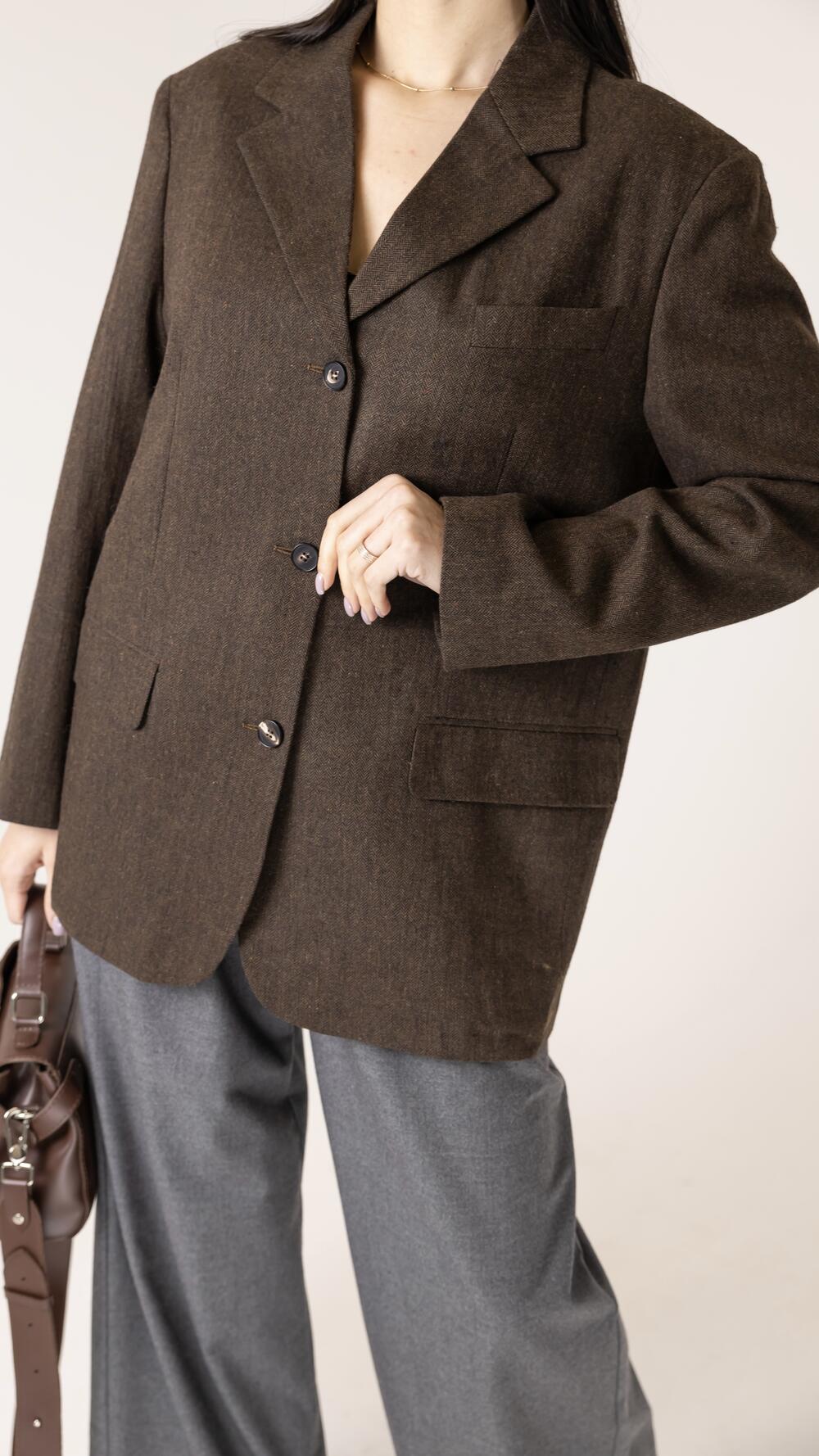 Піджак шерстяний з трьома ґудзиками Goorench Oversize, Коньячний