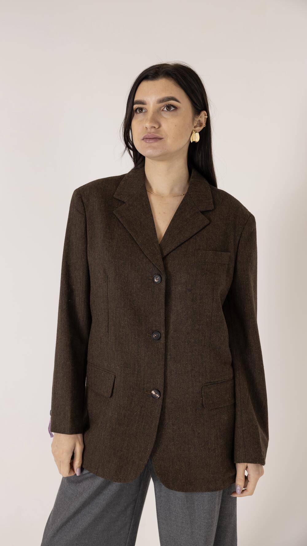 Піджак шерстяний з трьома ґудзиками Goorench Oversize, Коньячний