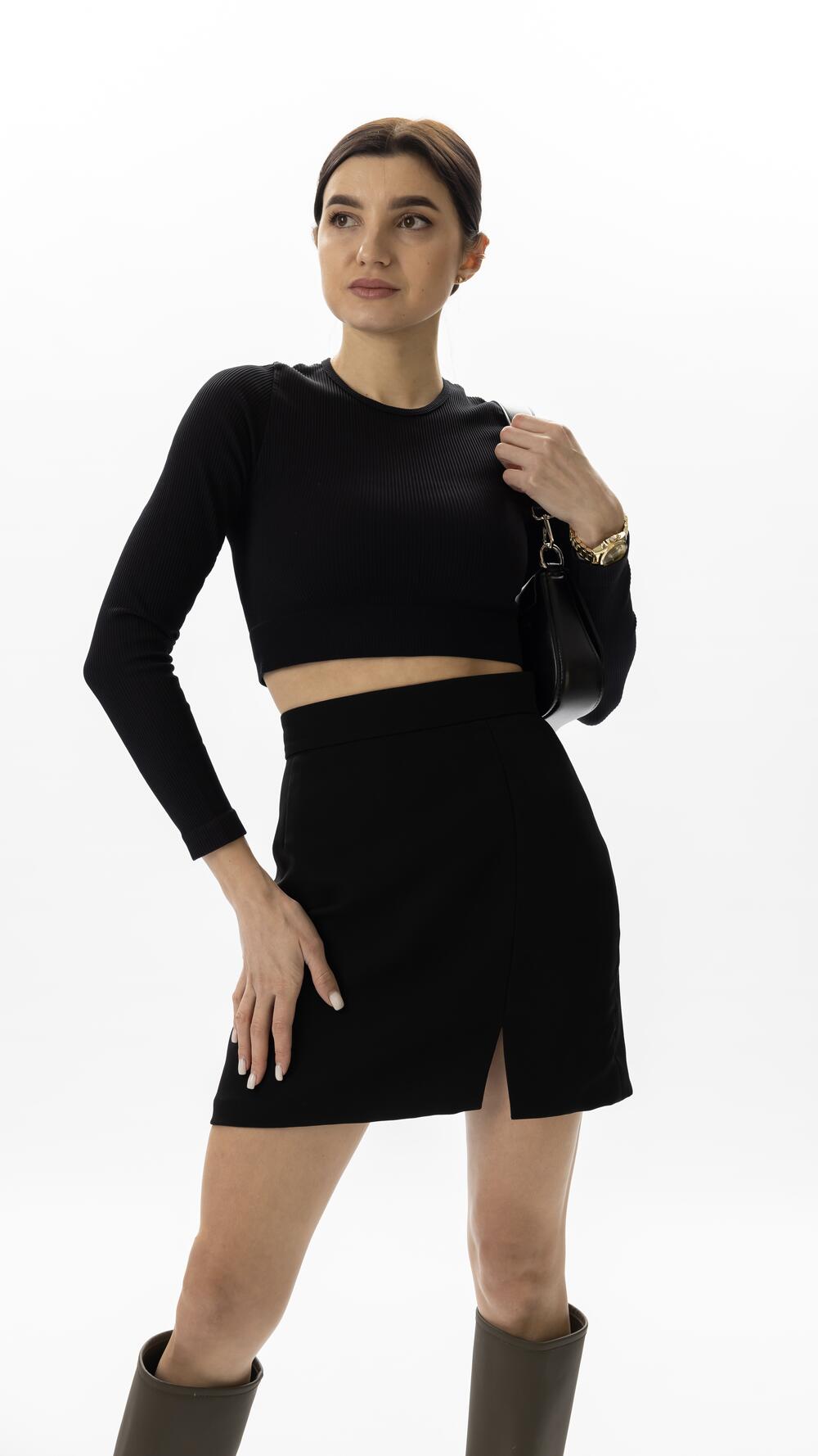 Топ з довгим рукавом у рубчик made in Italy M/L, Чорний