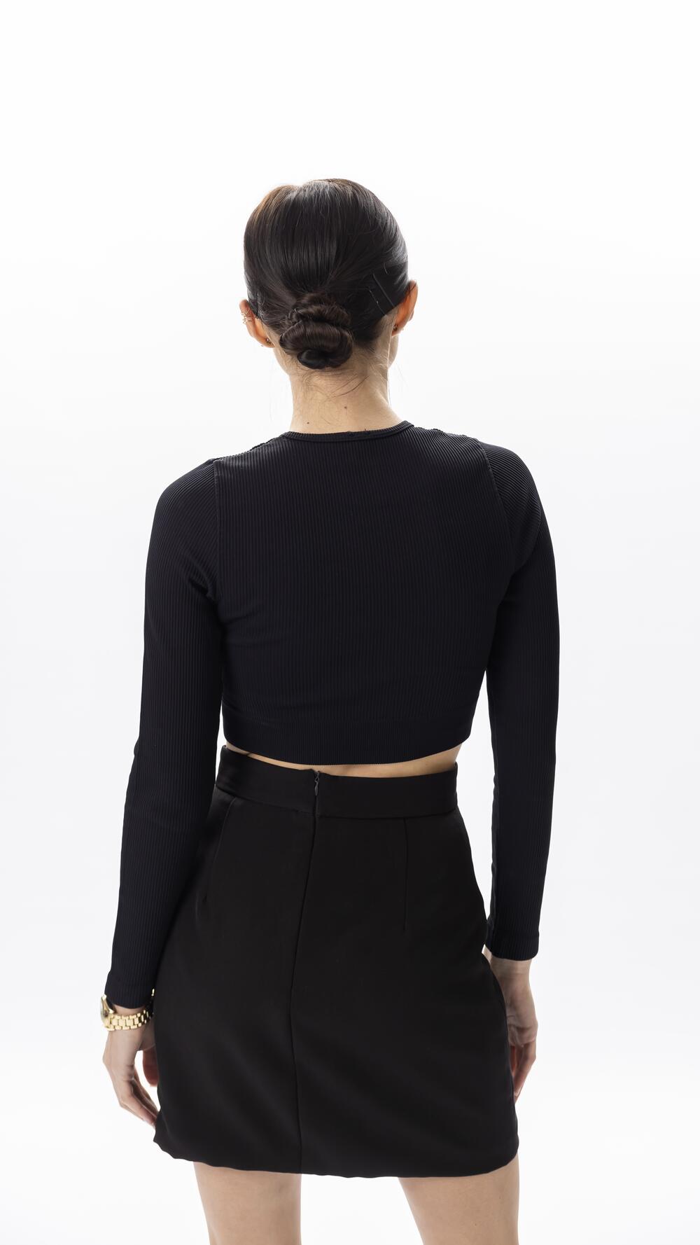 Топ з довгим рукавом у рубчик made in Italy XS/S, Чорний