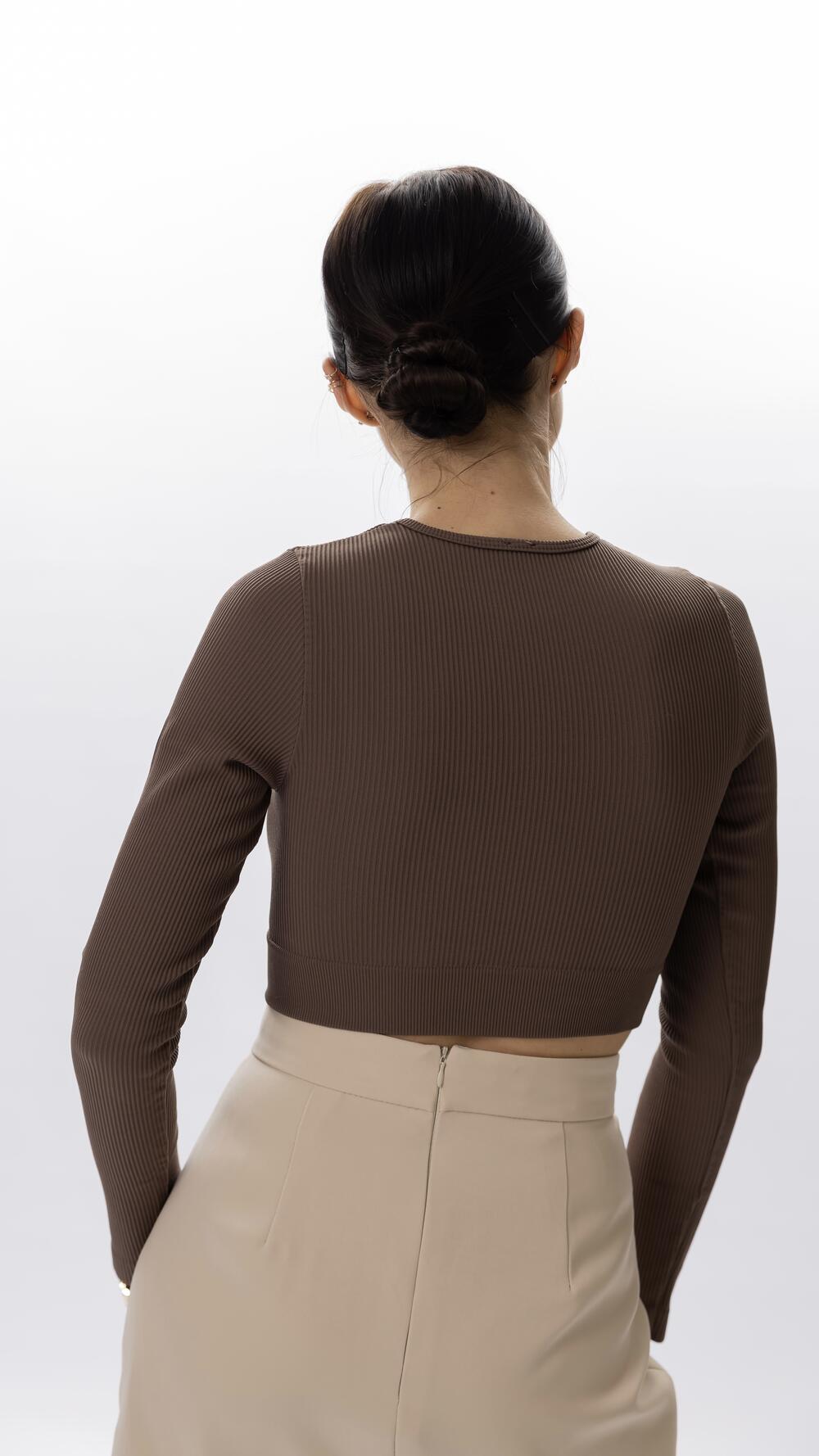 Топ з довгим рукавом у рубчик made in Italy M/L, Шоколадний