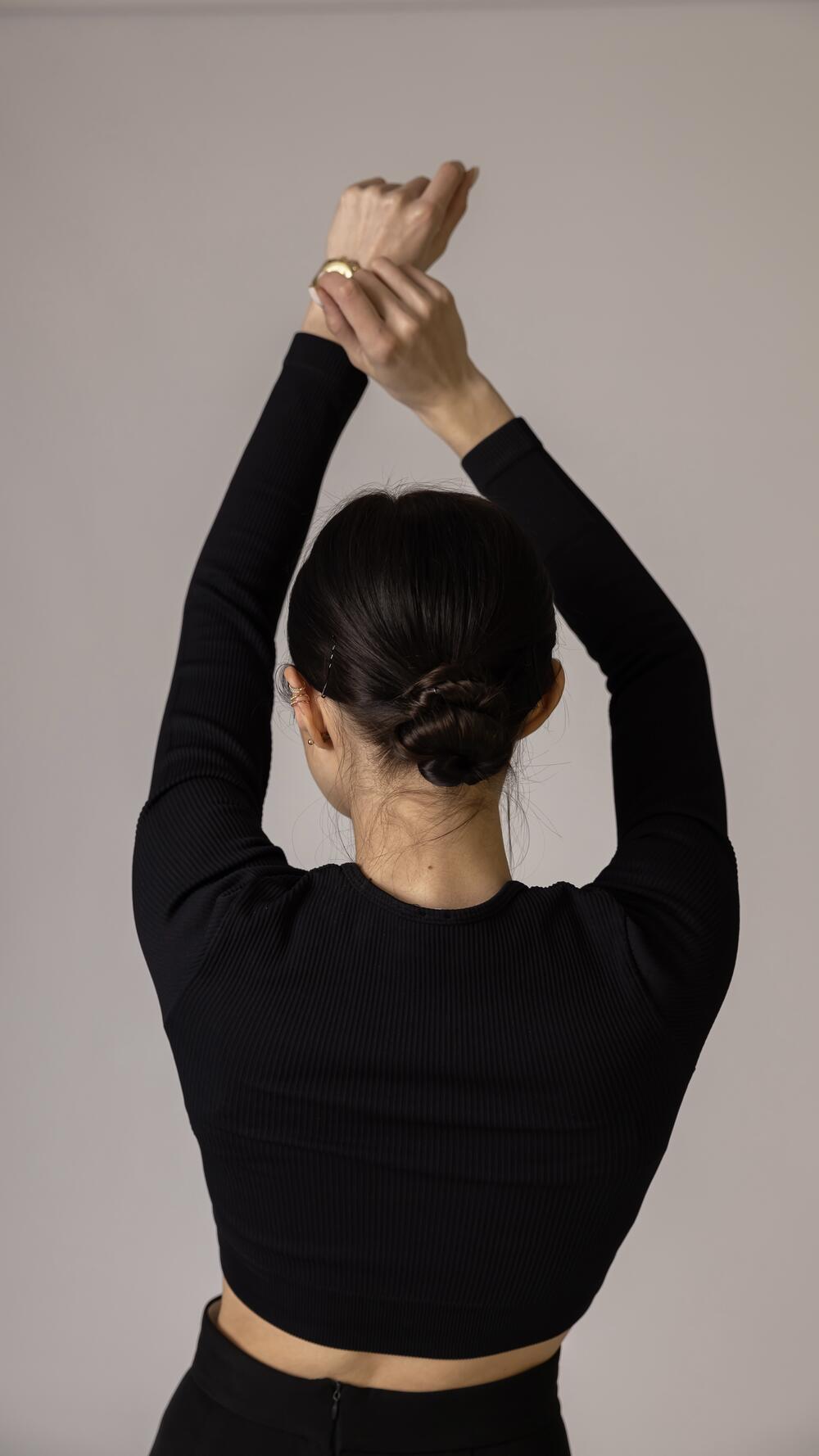 Топ з довгим рукавом у рубчик made in Italy XS/S, Чорний