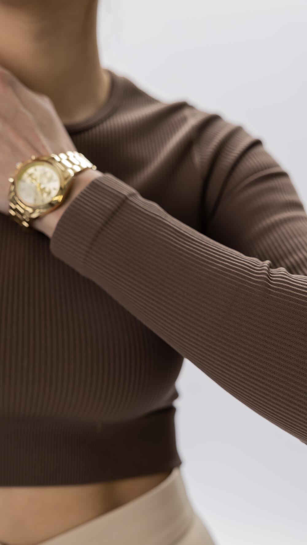Топ з довгим рукавом у рубчик made in Italy XS/S, Шоколадний