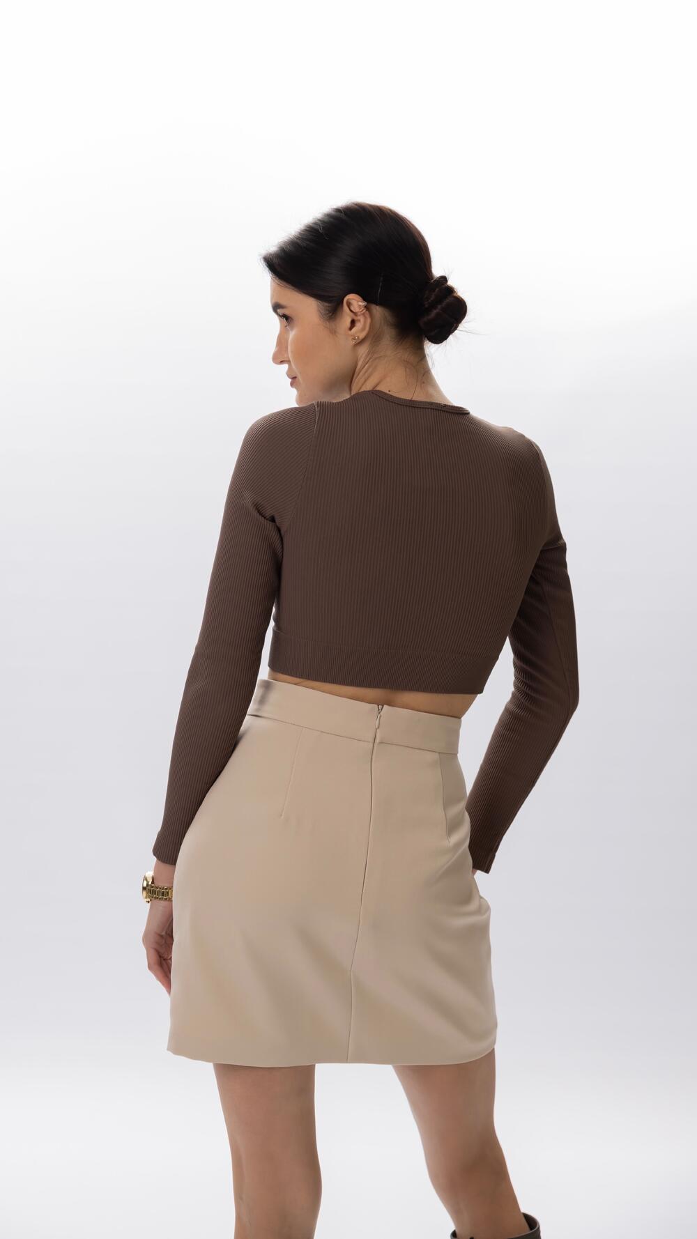 Топ з довгим рукавом у рубчик made in Italy M/L, Шоколадний