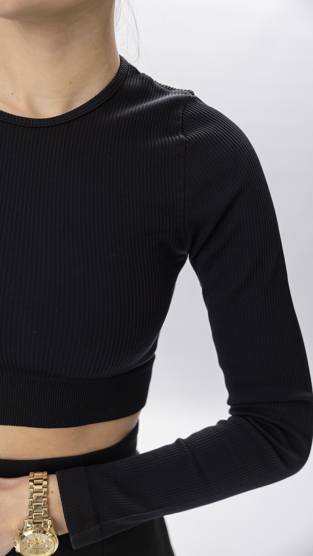 Топ з довгим рукавом у рубчик made in Italy M/L, Чорний