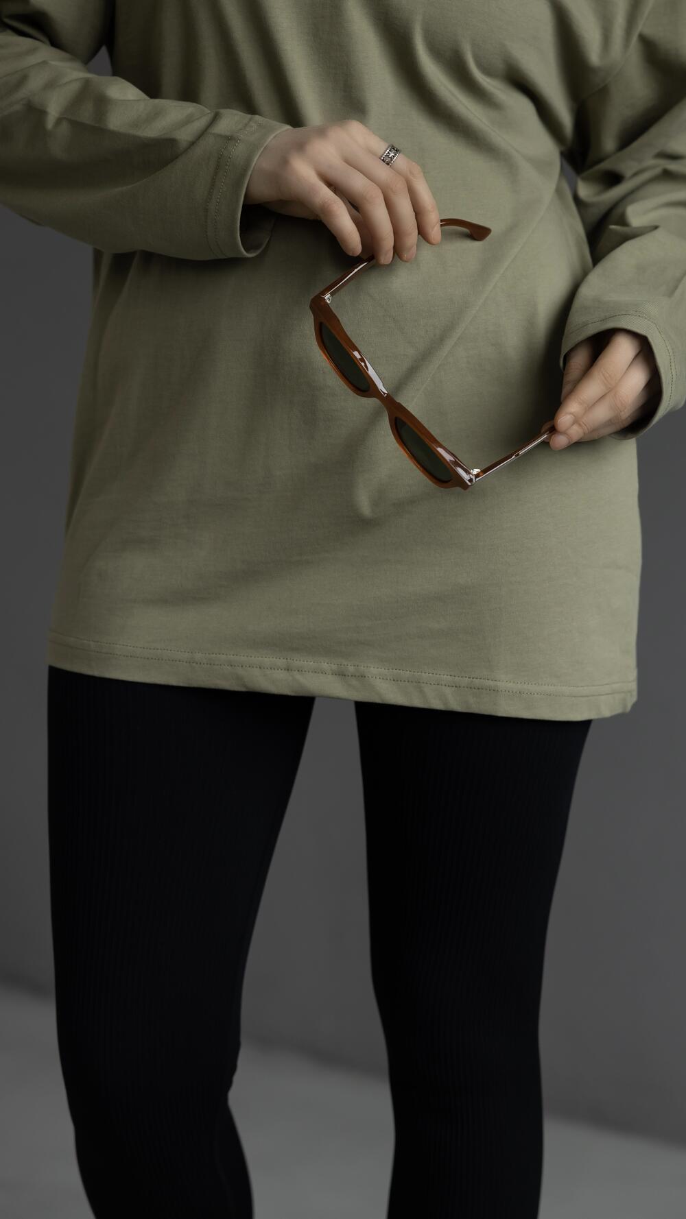 Лонг бавовняний, без принту CDE Oversize, Оливковий