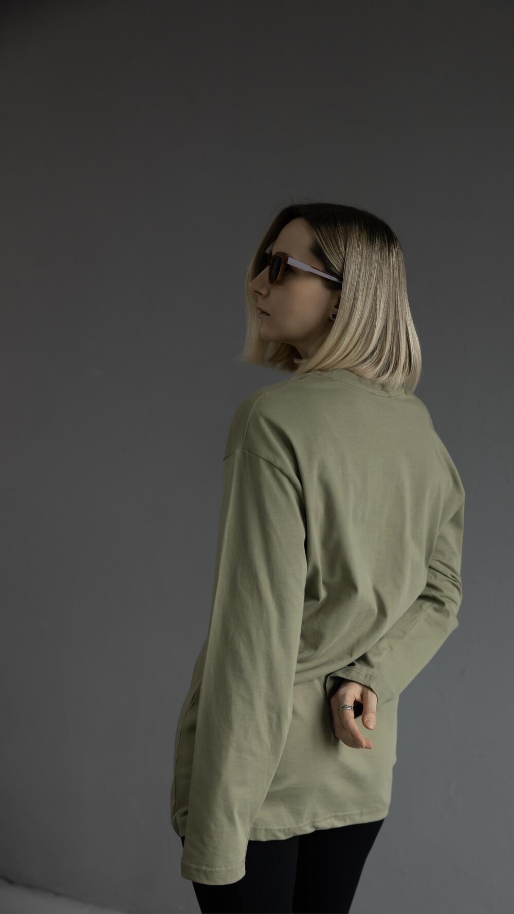 Лонг бавовняний, без принту CDE Oversize, Оливковий