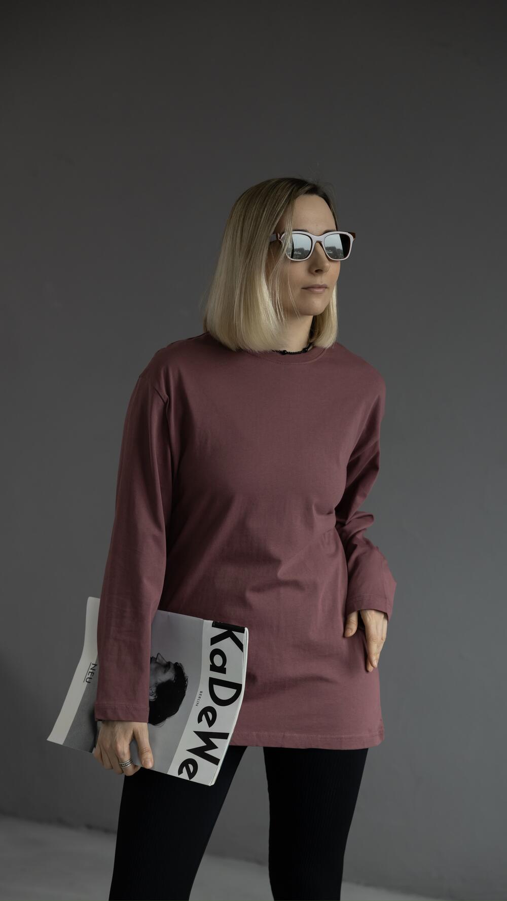 Лонг бавовняний, без принту CDE Oversize, Попельняста роза