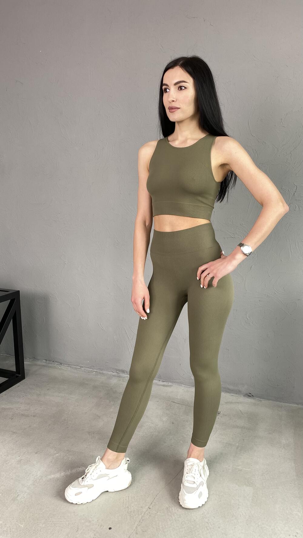 Топ у рубчик довгий, форма майки made in Italy XS/S, Хакі