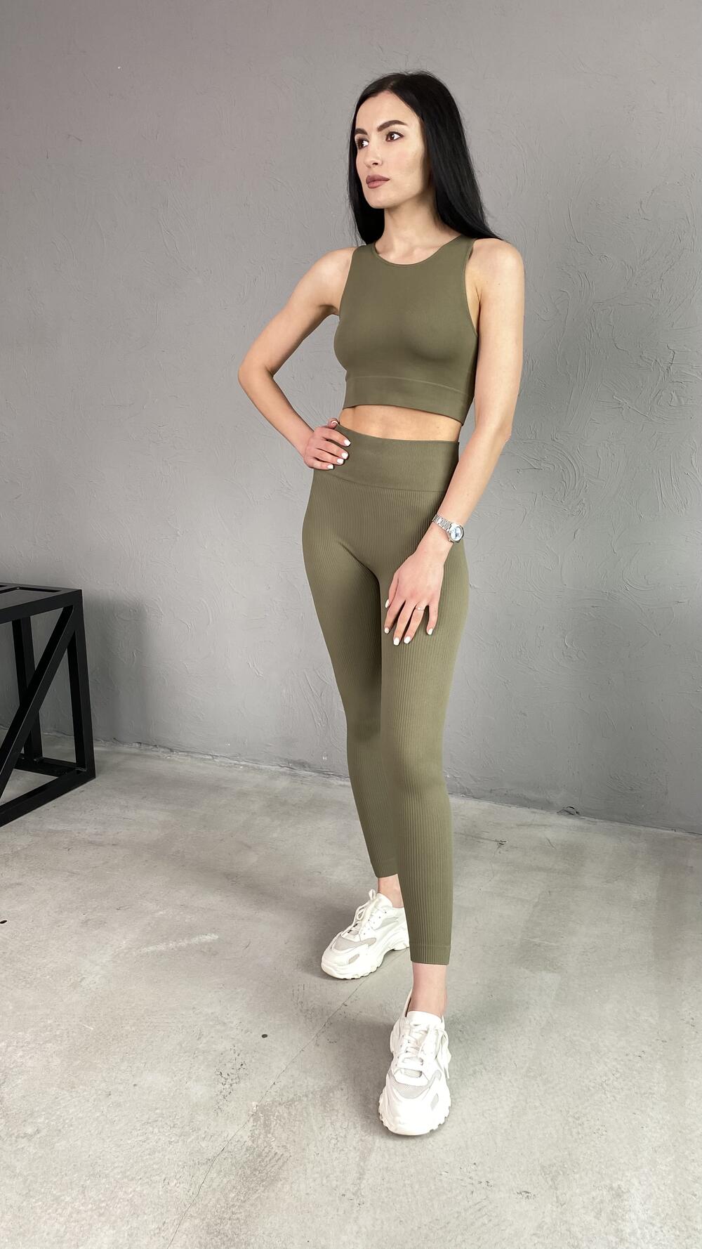 Лосини в рубчик , високі made in Italy XS/S, Хакі