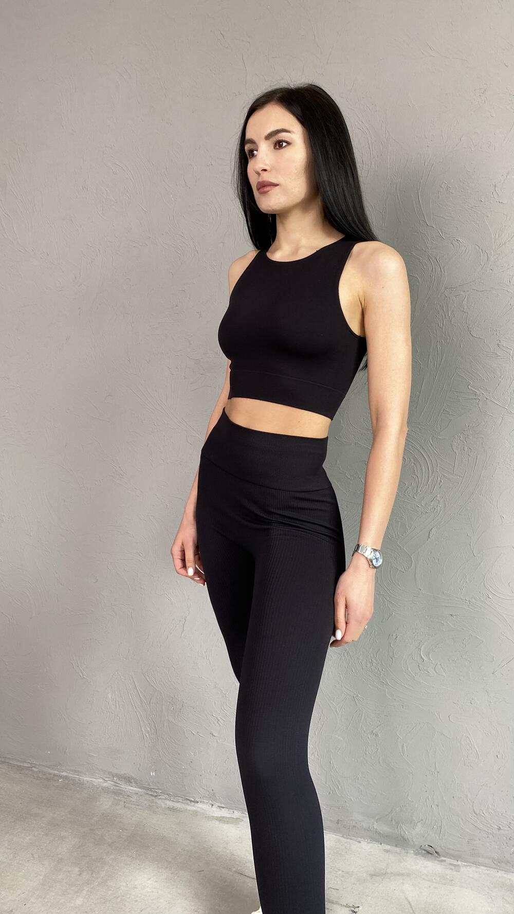 Топ у рубчик довгий, форма майки made in Italy M/L, Чорний