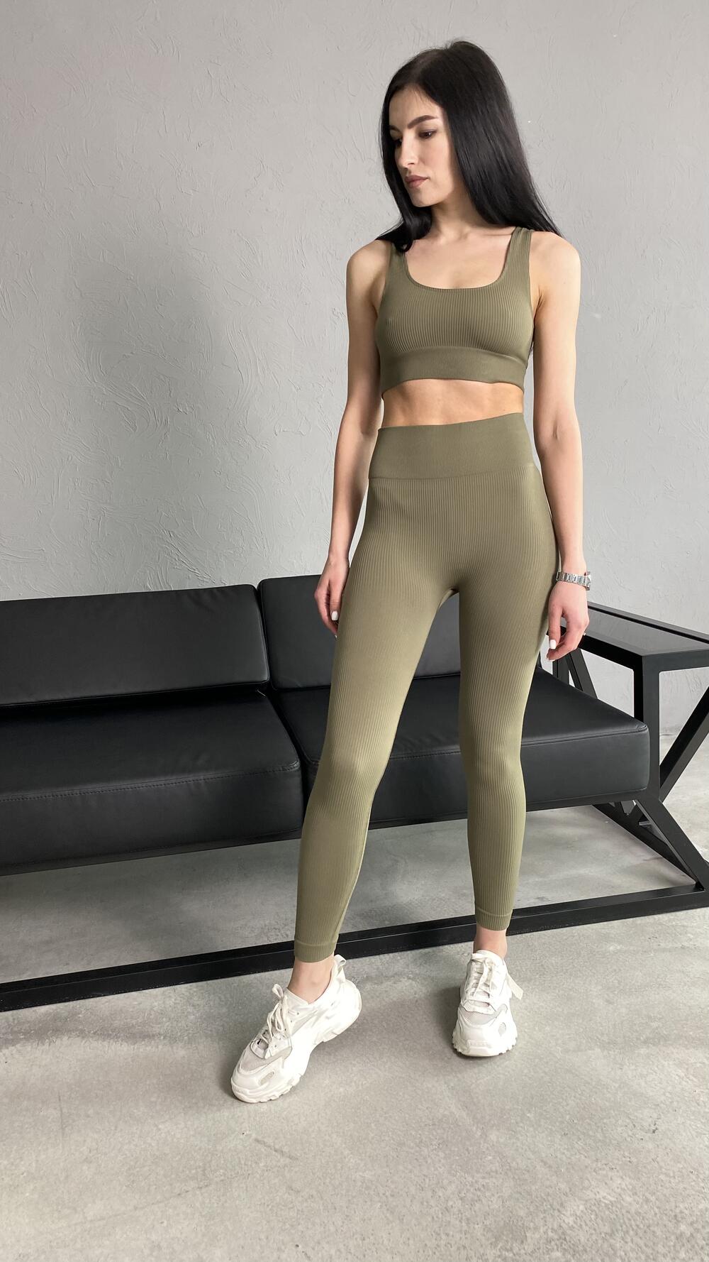 Лосини в рубчик , високі made in Italy M/L, Хакі