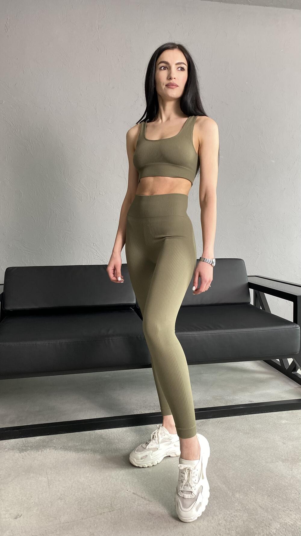 Лосини в рубчик , високі made in Italy XS/S, Хакі