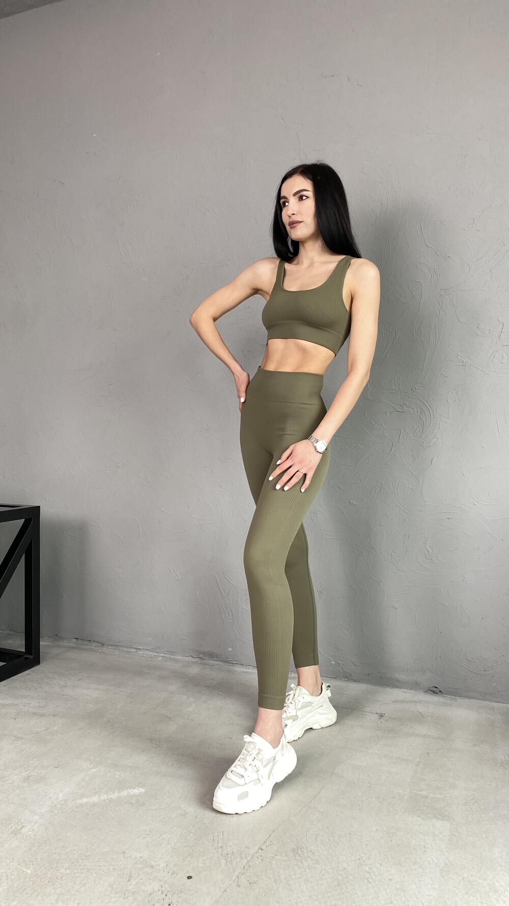 Лосини в рубчик , високі made in Italy XS/S, Хакі