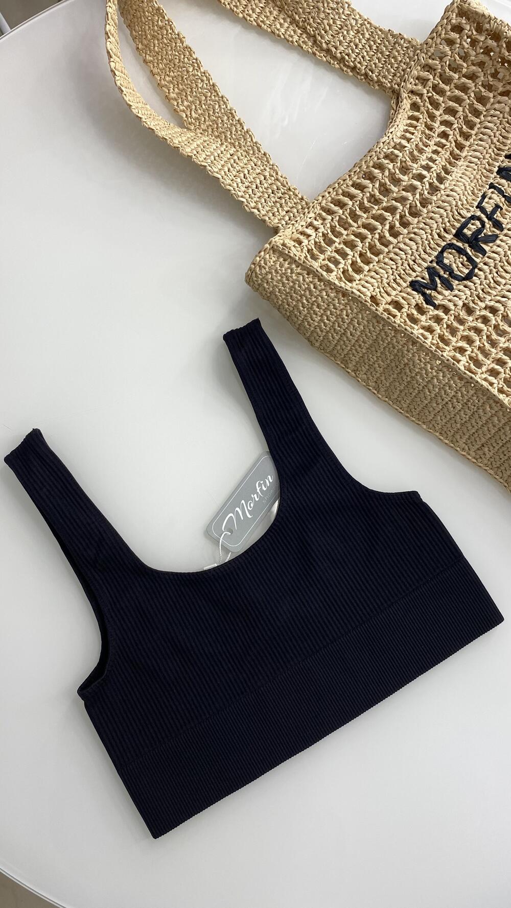 Топ у рубчик короткий made in Italy M/L, Чорний