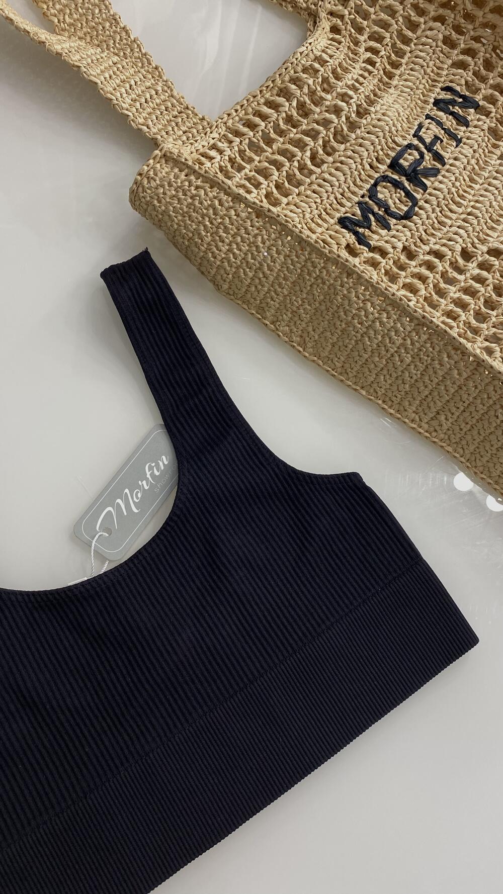 Топ у рубчик короткий made in Italy M/L, Чорний