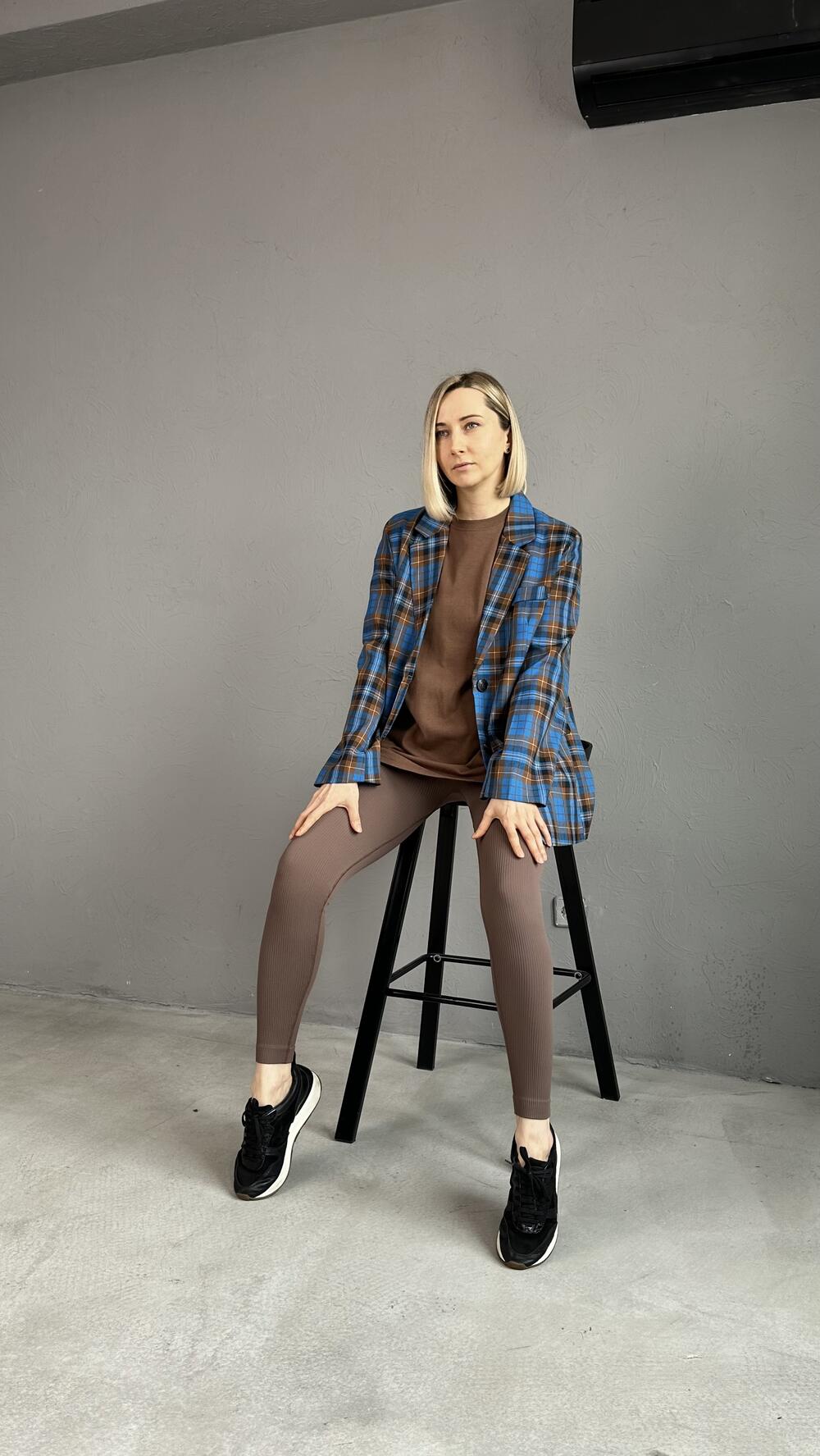 Піджак у клітинку прямого фасону Mi La M, Синій