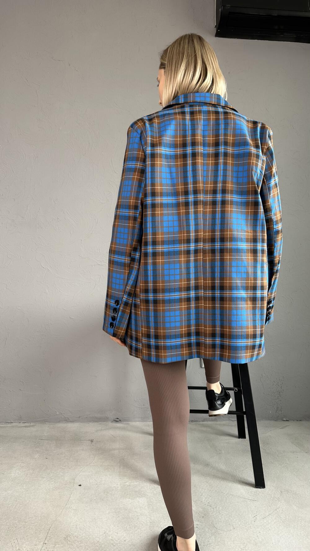 Піджак у клітинку прямого фасону Mi La M, Синій