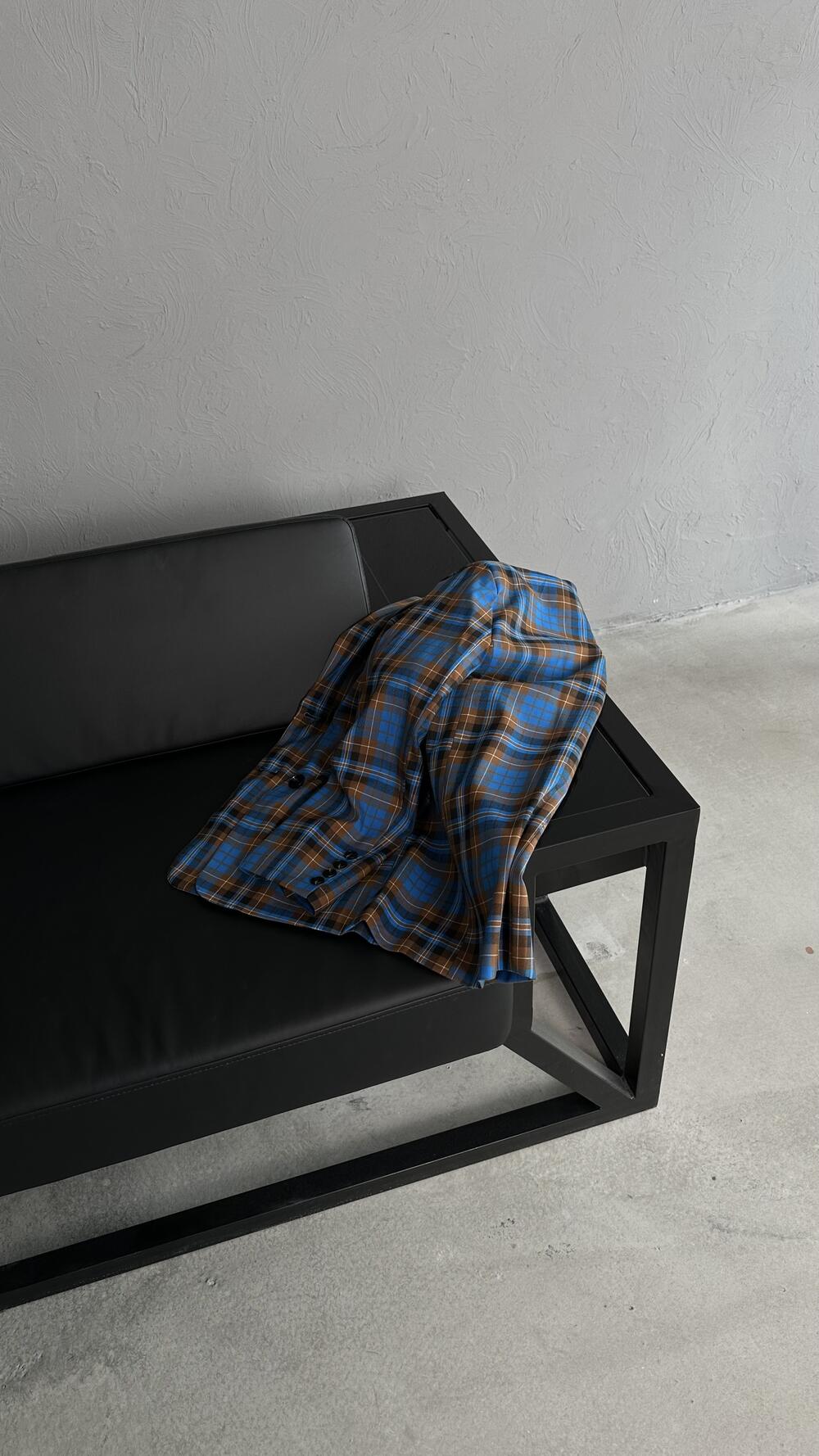 Піджак у клітинку прямого фасону Mi La M, Синій