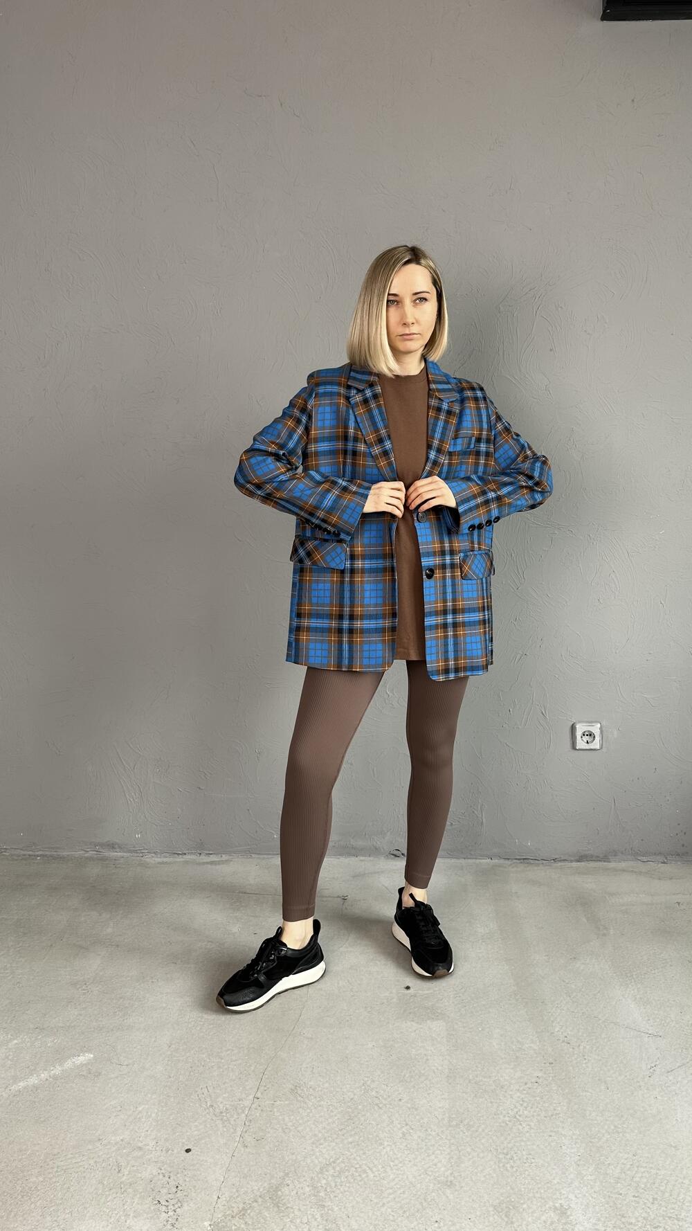 Піджак у клітинку прямого фасону Mi La M, Синій