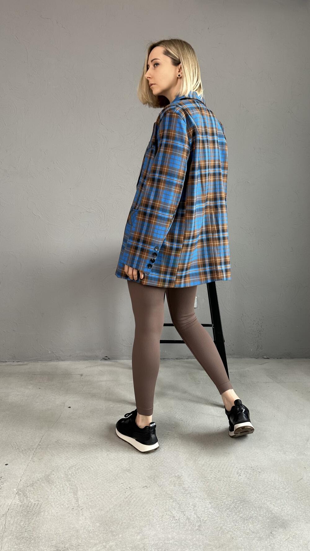 Піджак у клітинку прямого фасону Mi La M, Синій