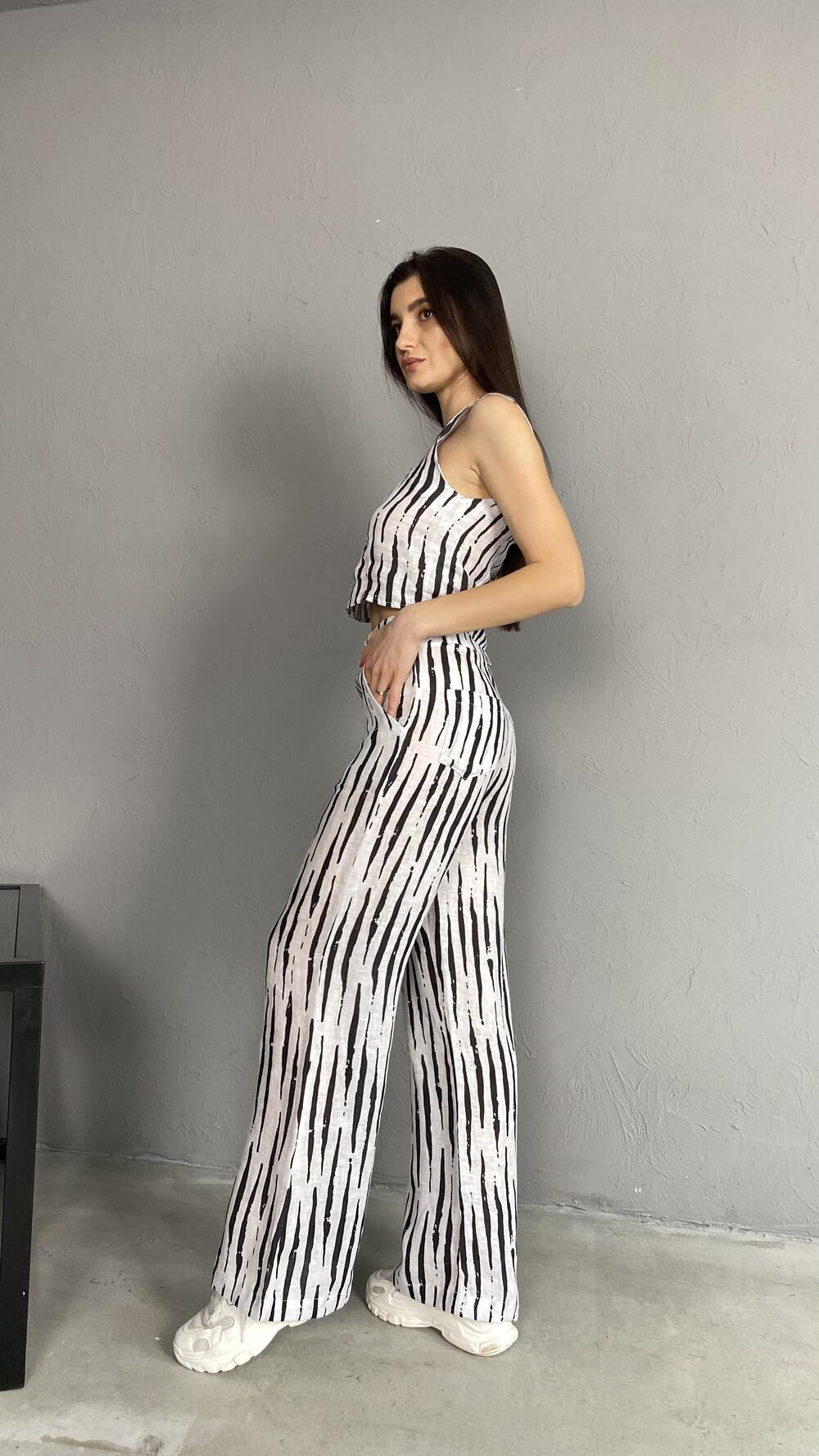 Топ льняний на ґудзиках з широкими брителями Clothe made in Italy M, Чорно-білий