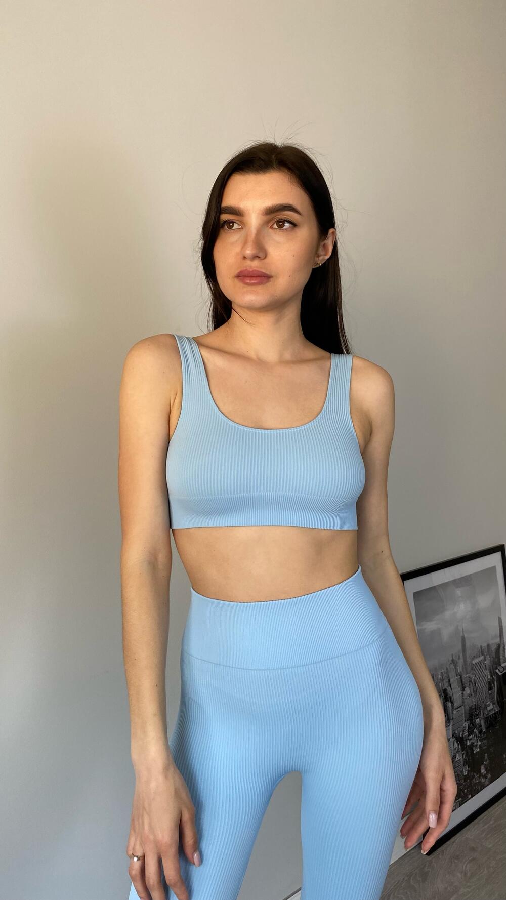 Лосини в рубчик , високі made in Italy M/L, Блакитний