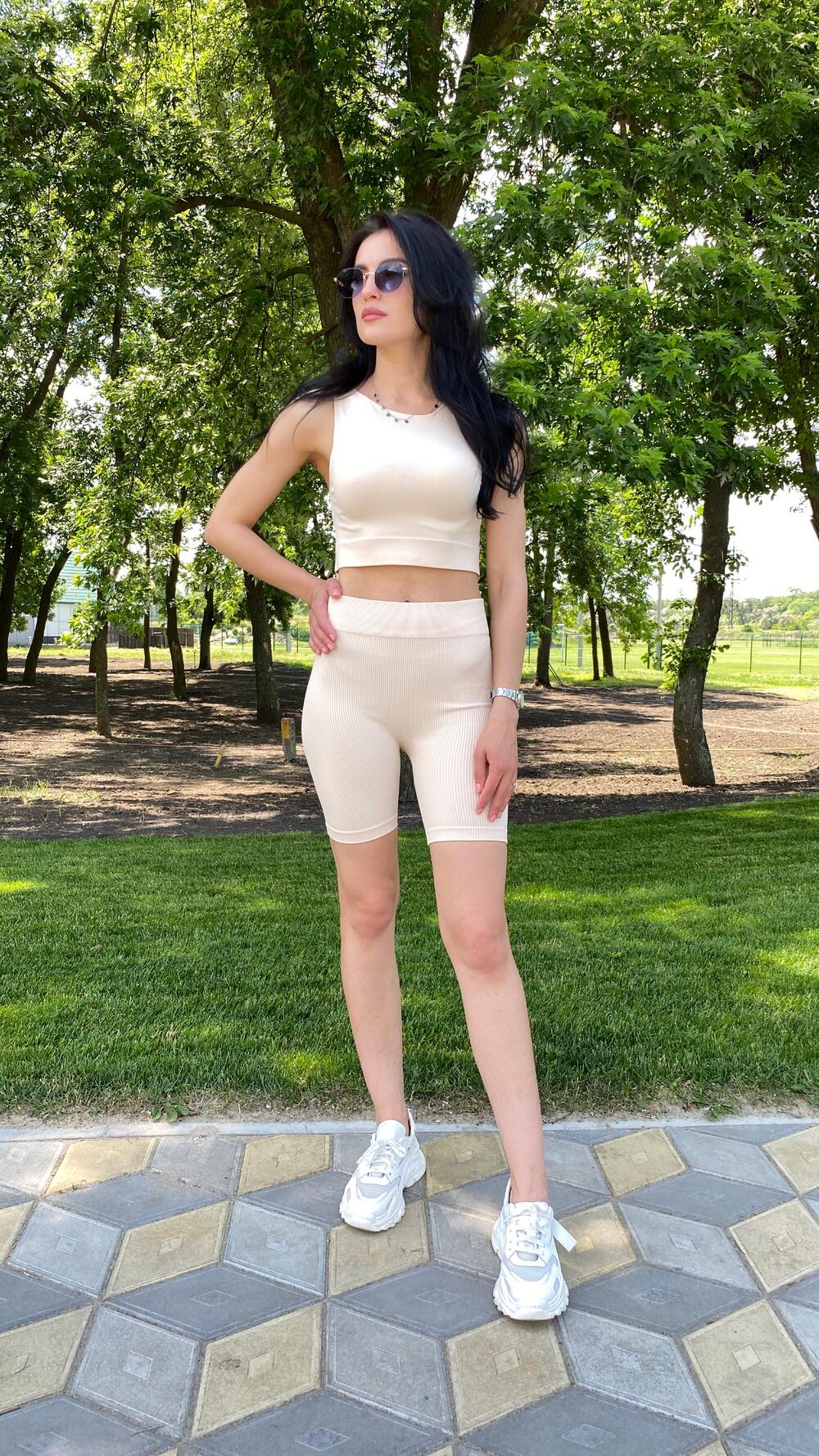 Велосипедки у рубчик made in Italy XS/S, Молочний