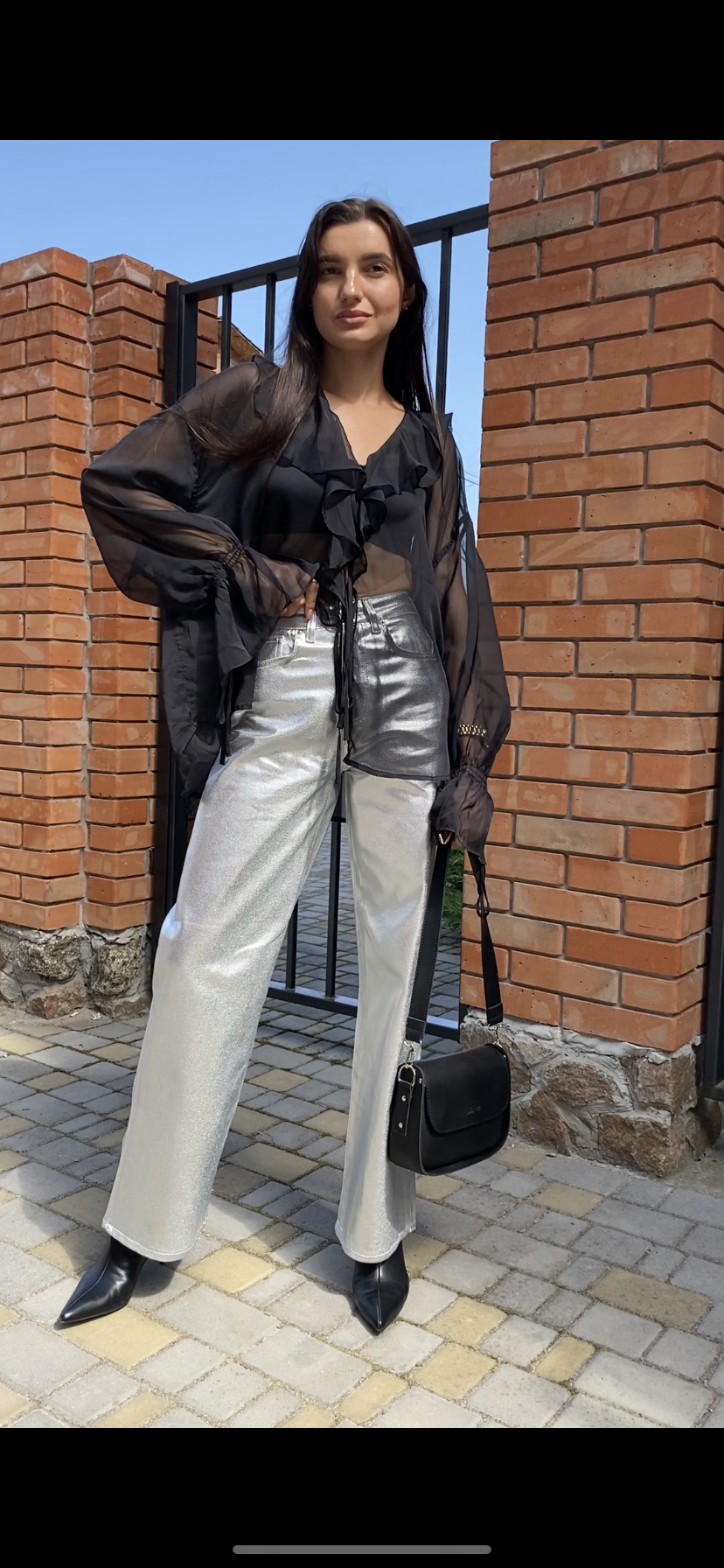 Джинси срібні 3777, широкого фасону 40, Срібний