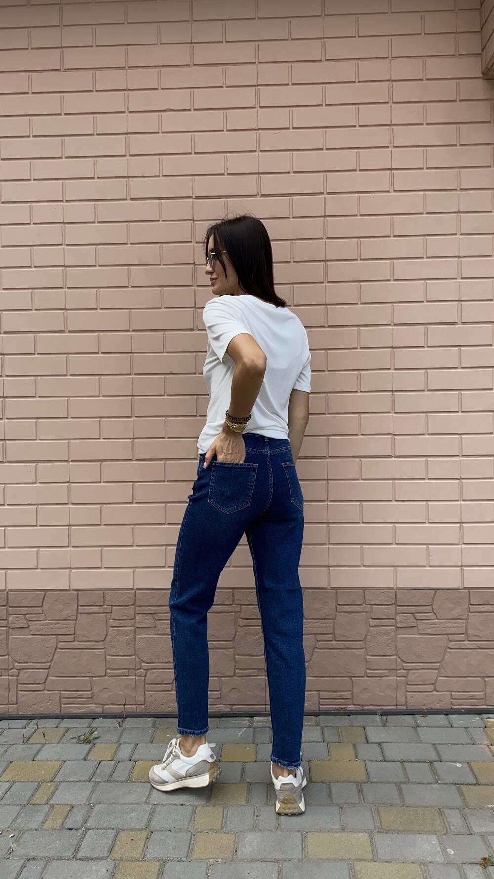 Джинси бойфренд 3706 однотонні 32, Синій