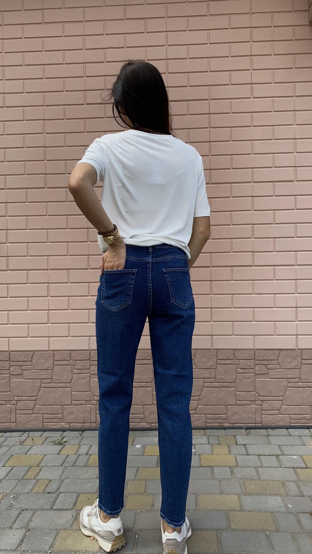 Джинси бойфренд 3706 однотонні 34, Синій