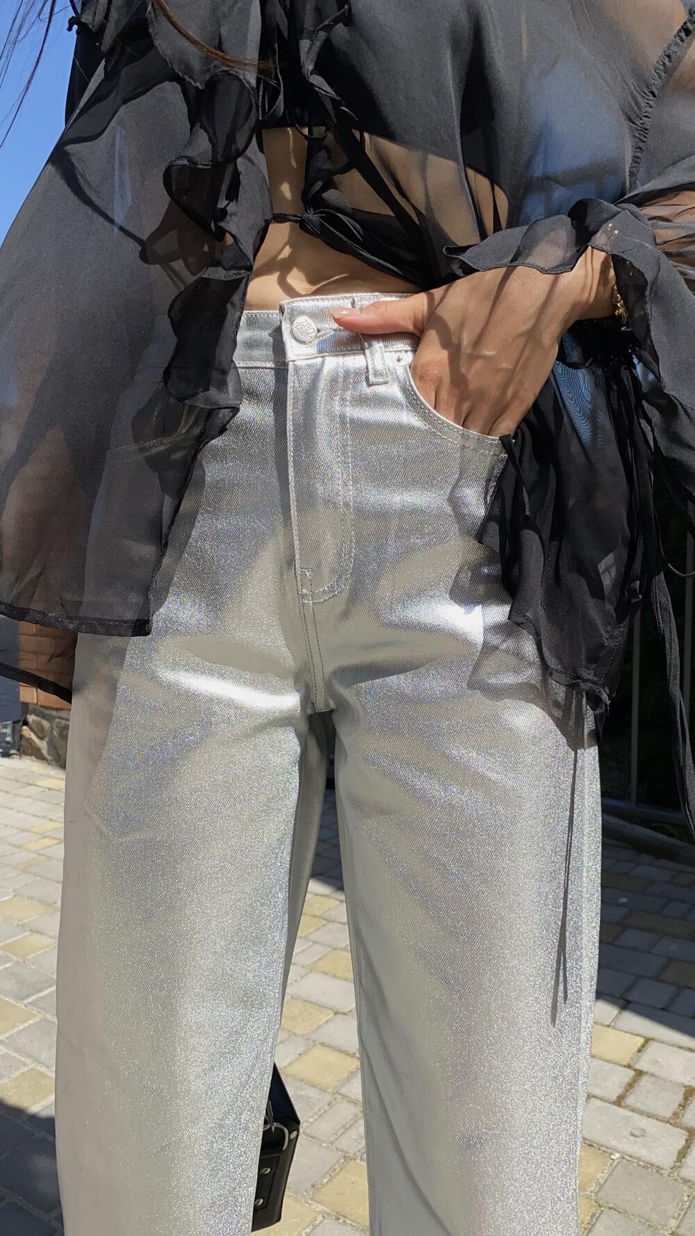 Джинси срібні 3777, широкого фасону 36, Срібний