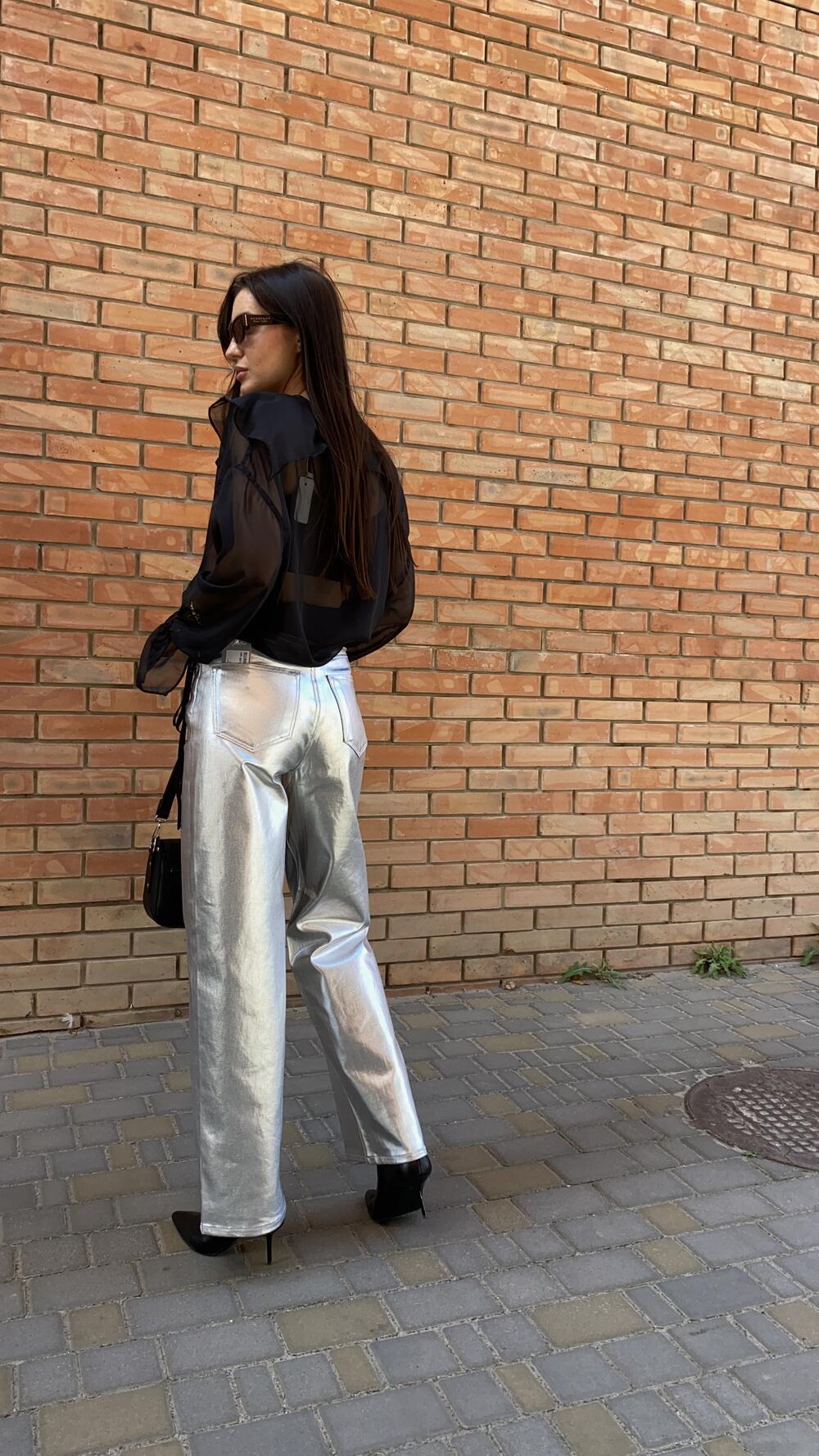 Джинси срібні 3777, широкого фасону 36, Срібний