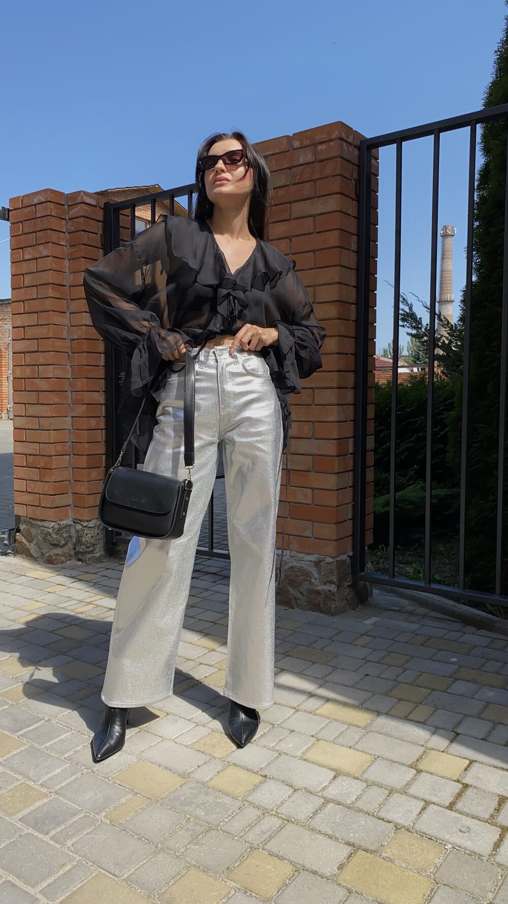 Джинси срібні 3777, широкого фасону 36, Срібний