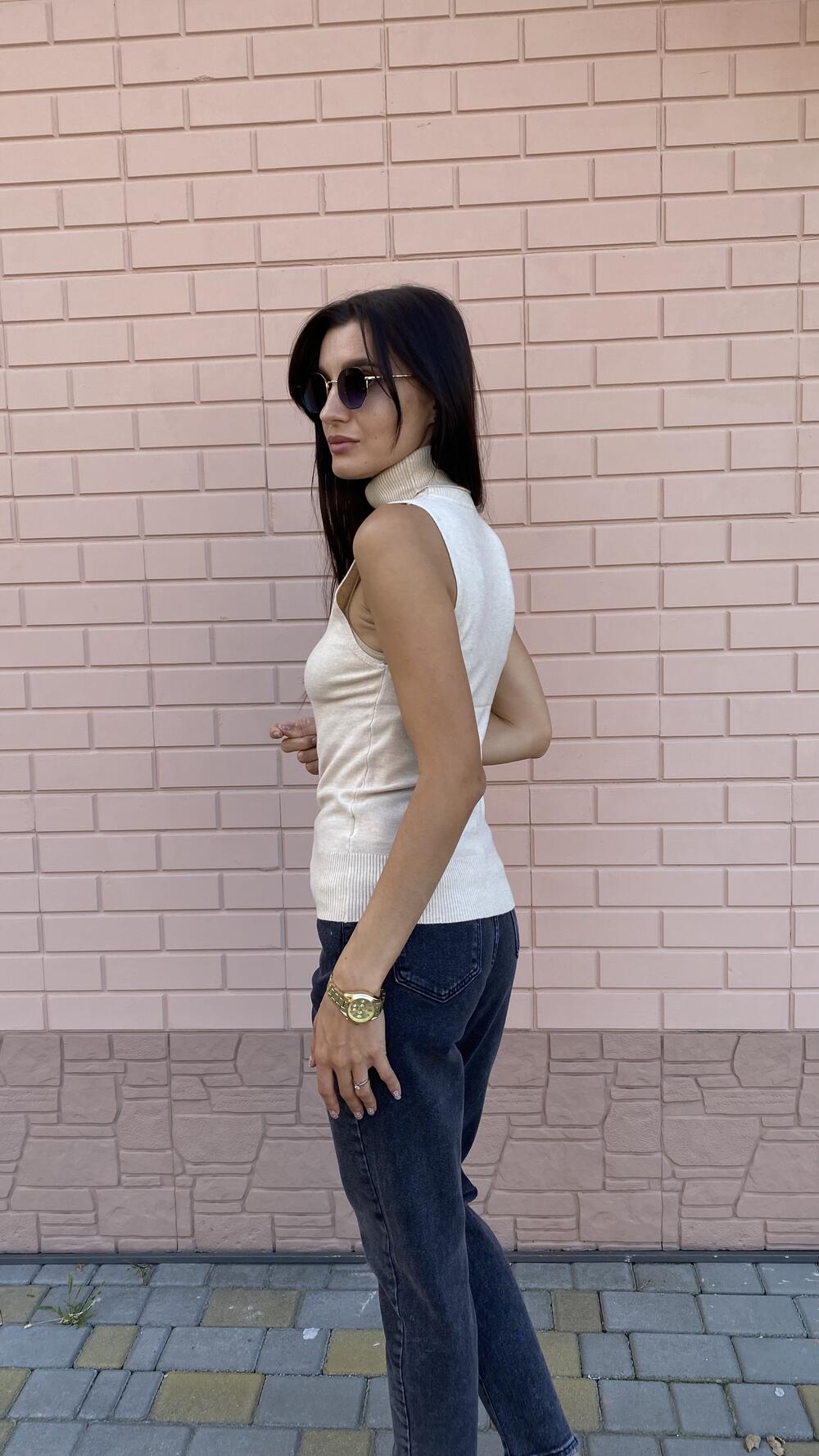 Американка з високим комірцем , гладенька 1885 Lara made in Italy L/XL, Бежевий