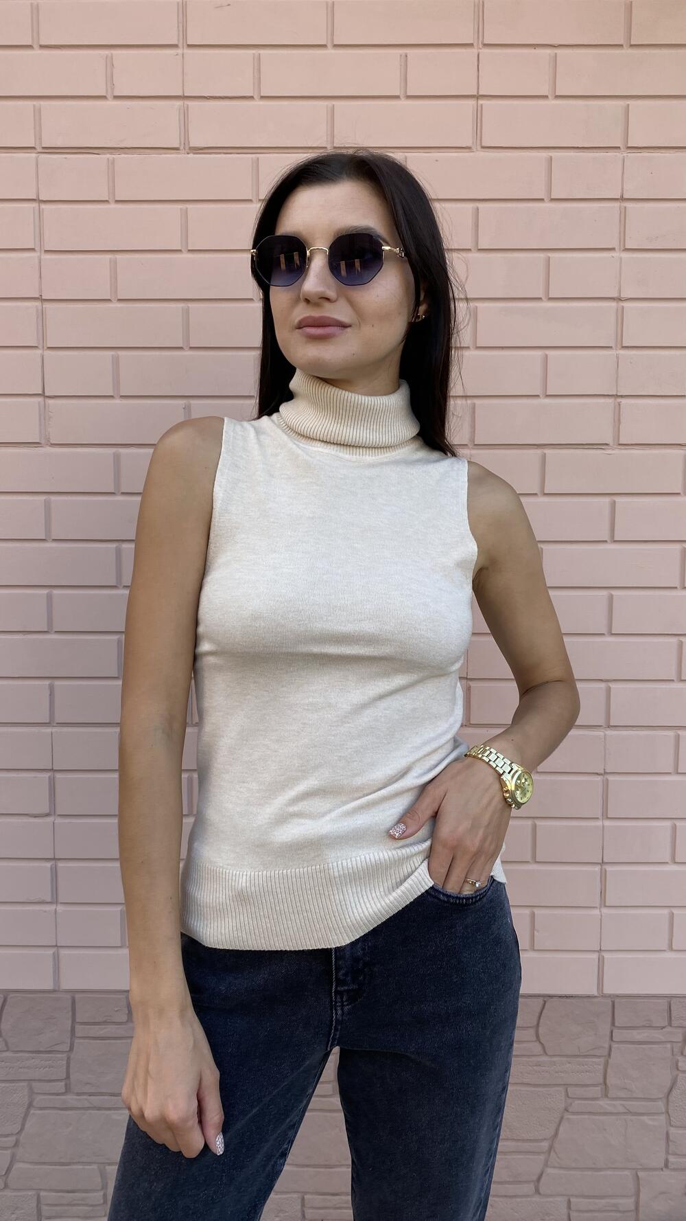 Американка з високим комірцем , гладенька 1885 Lara made in Italy L/XL, Бежевий