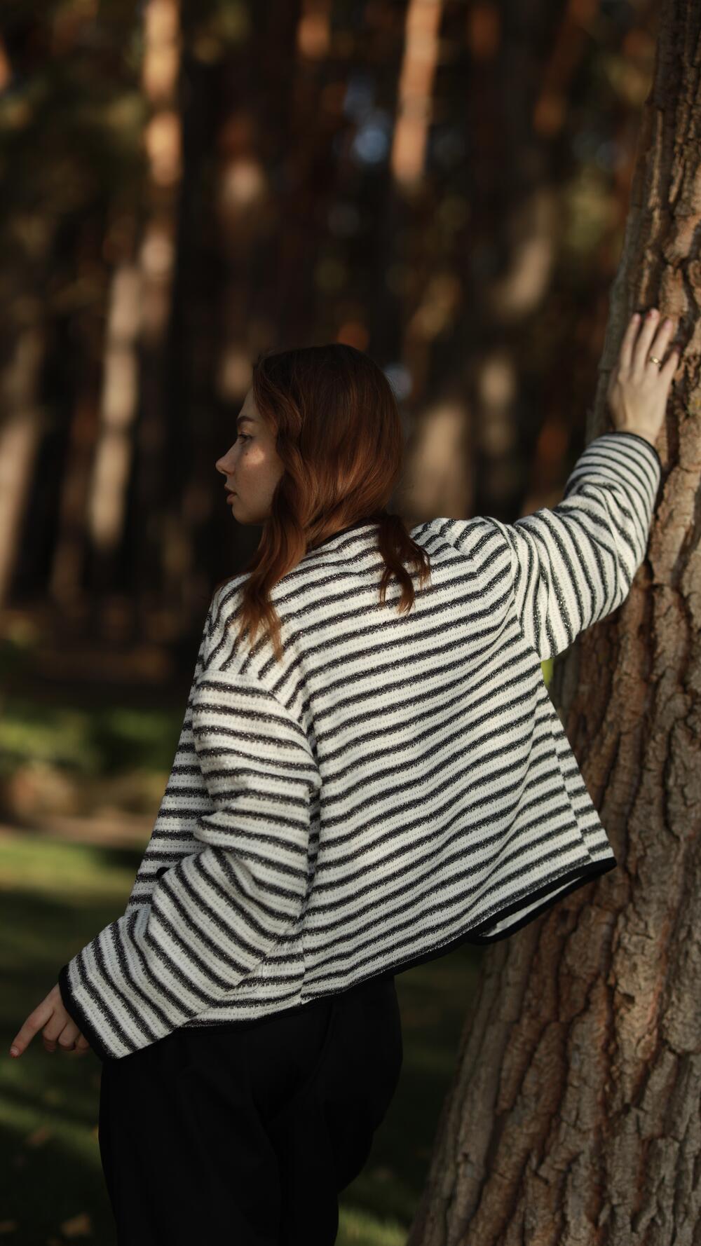 Жакет у смужку з ґудзиками, Olive Oversize, Чорно-білий