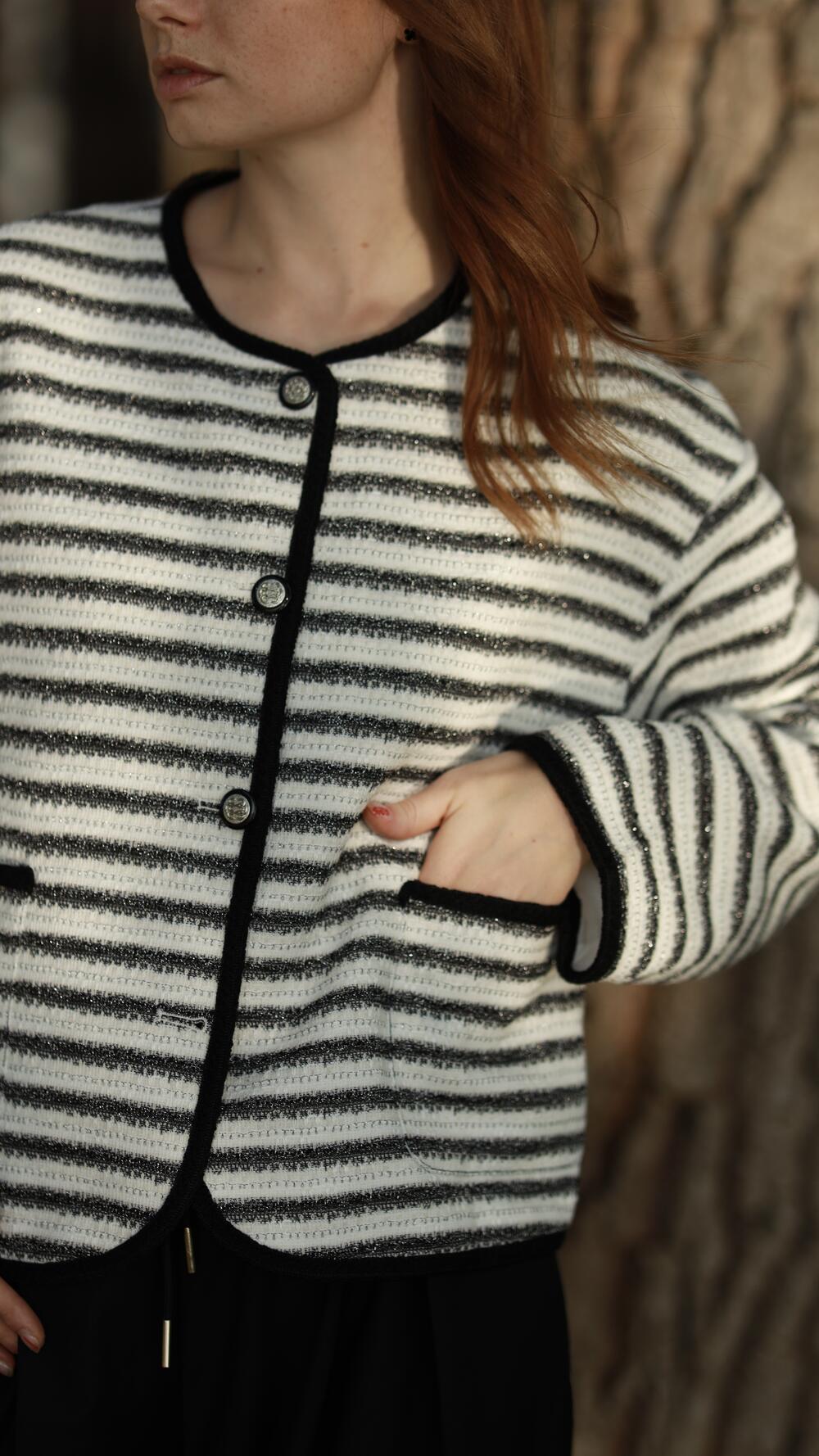 Жакет у смужку з ґудзиками, Olive Oversize, Чорно-білий