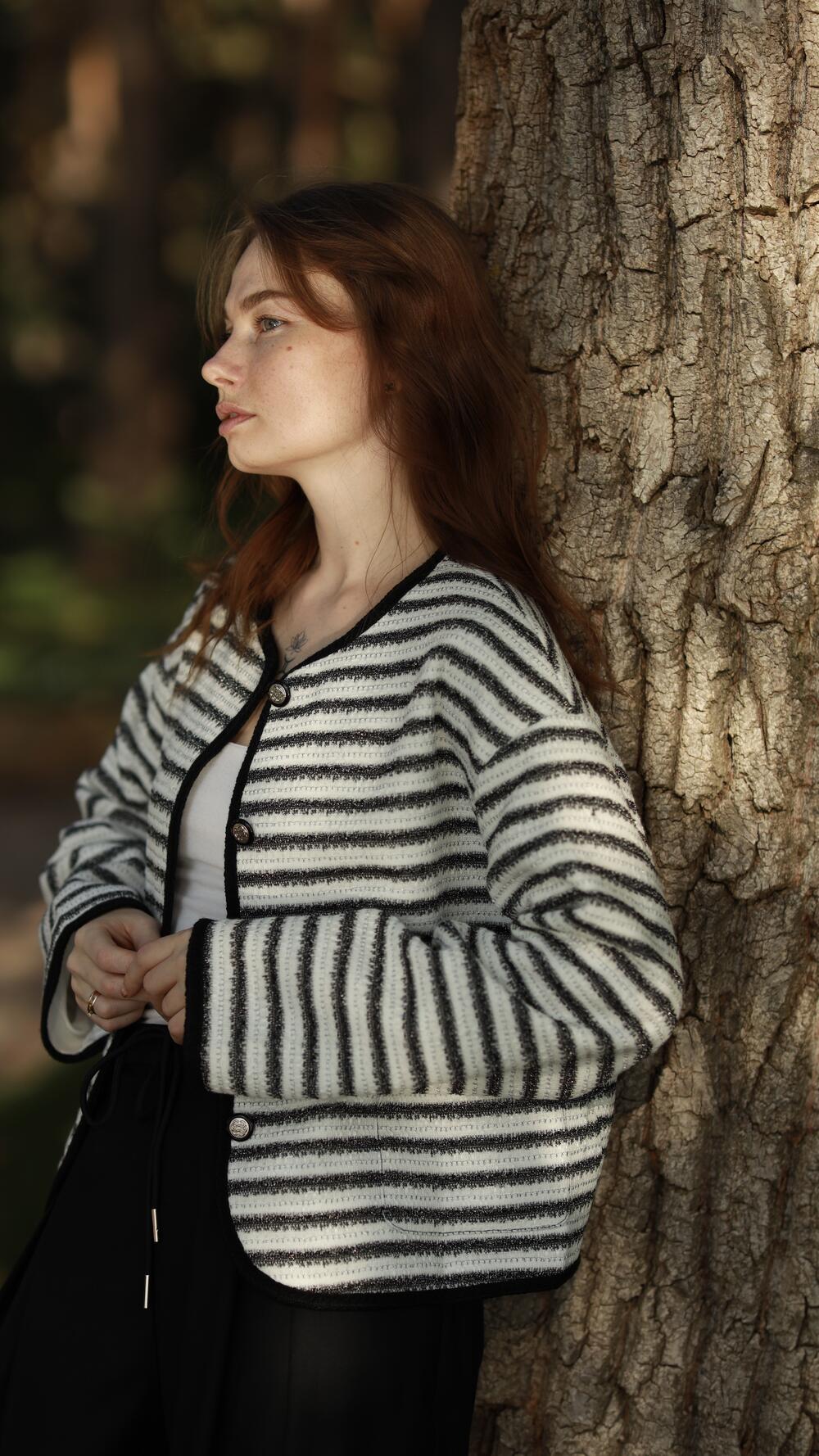 Жакет у смужку з ґудзиками, Olive Oversize, Чорно-білий