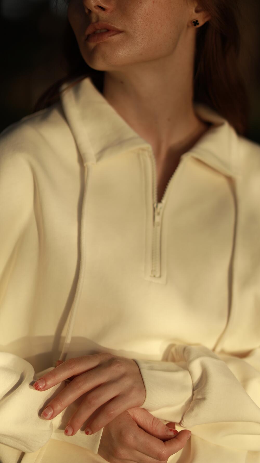 Світшот авіатор з кишенями попереду Oversize, Кремовий