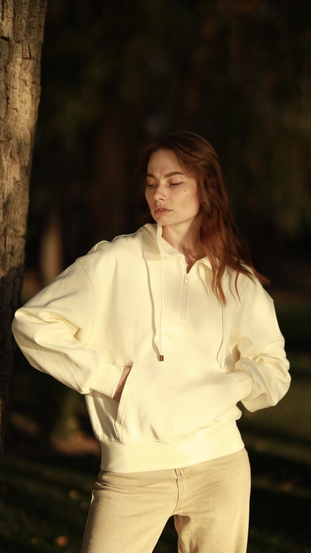 Світшот авіатор з кишенями попереду Oversize, Кремовий