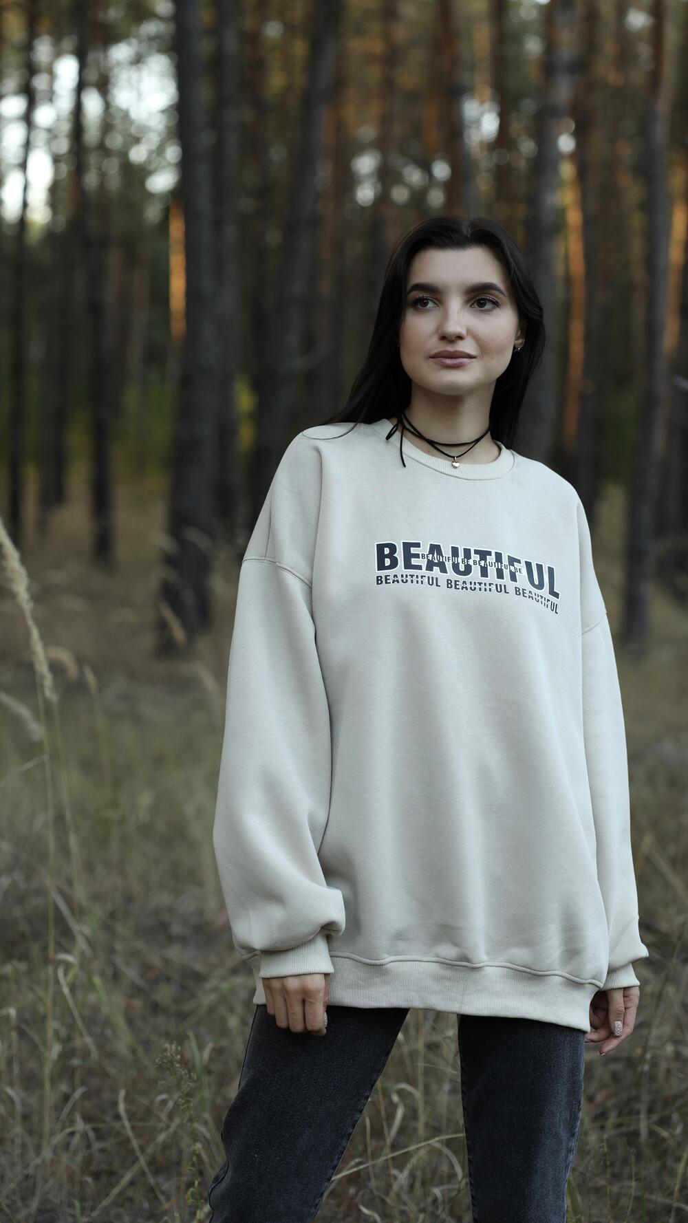 Світшот подовжений з принтом Beautiful 