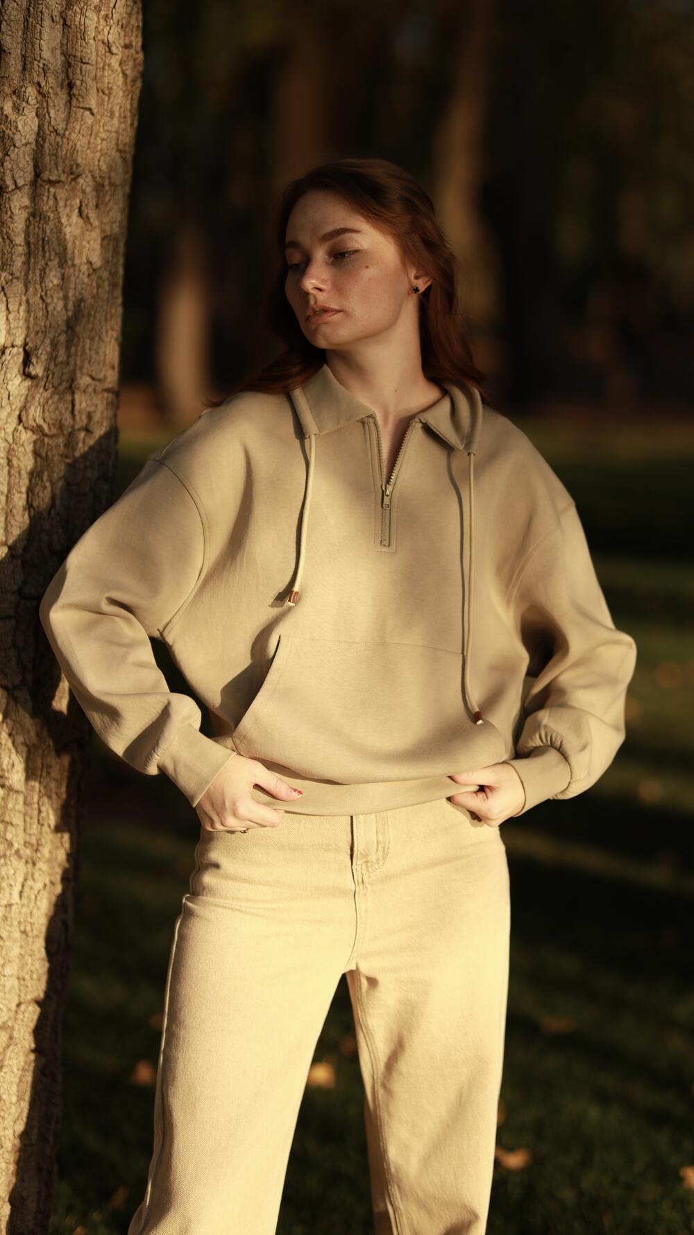 Світшот авіатор з кишенями попереду Oversize, Оливковий