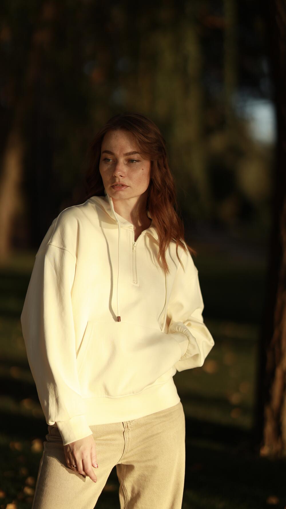 Світшот авіатор з кишенями попереду Oversize, Кремовий