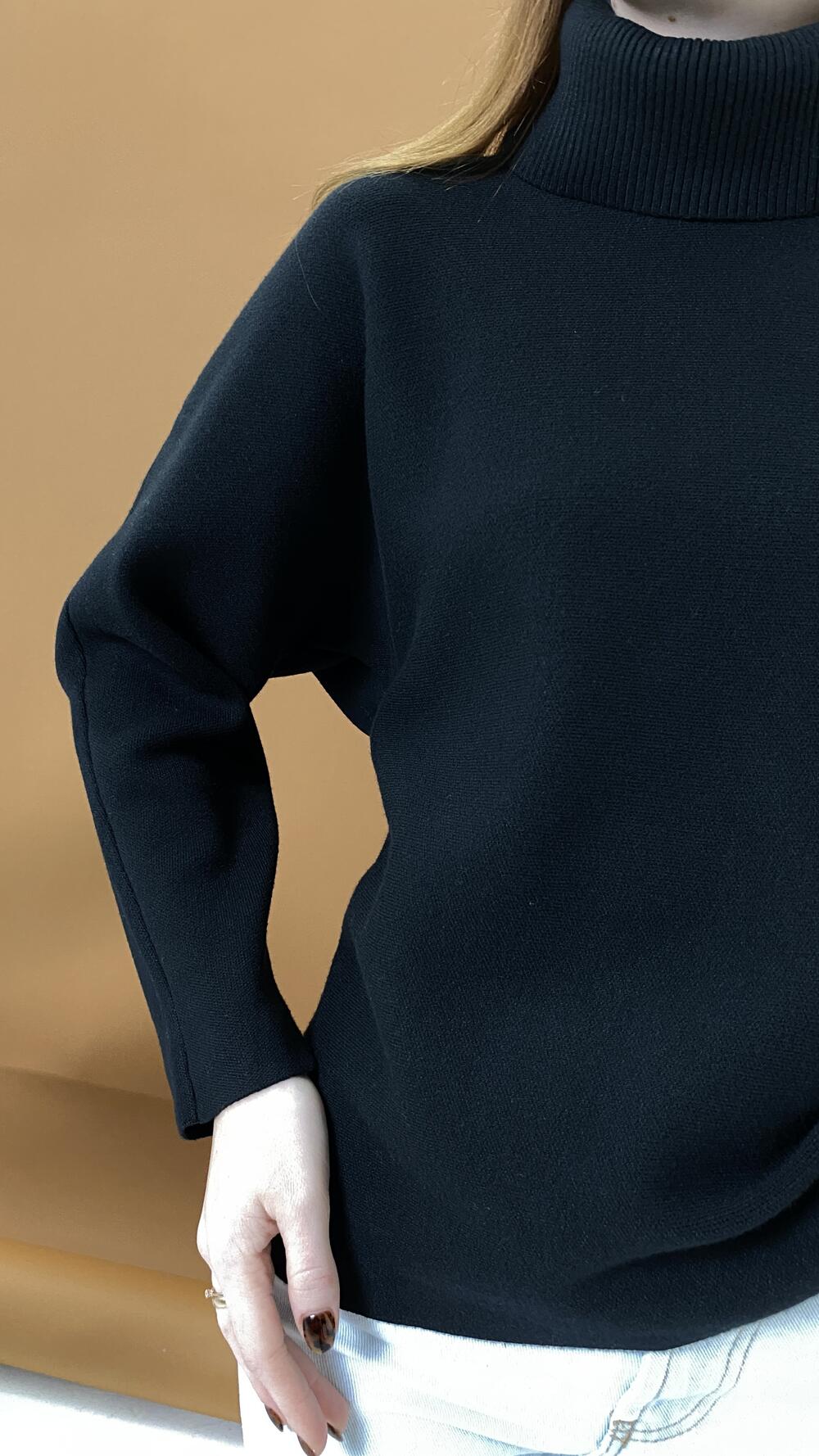 Светр з високим комірцем, рукав реглан 5908 Lara M/L, Чорний